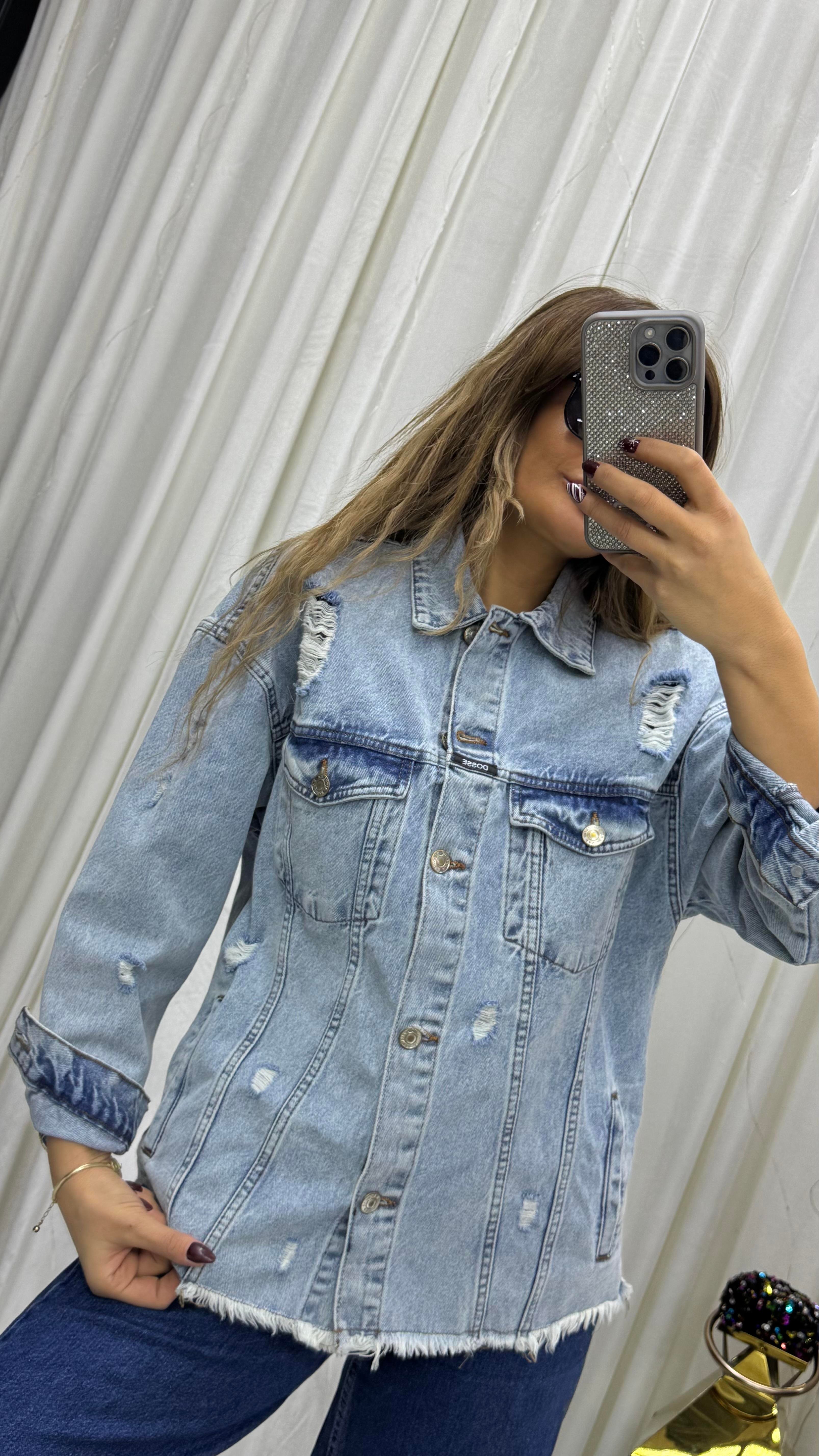 Oversize Jean Gömlek Ceket -Mavi