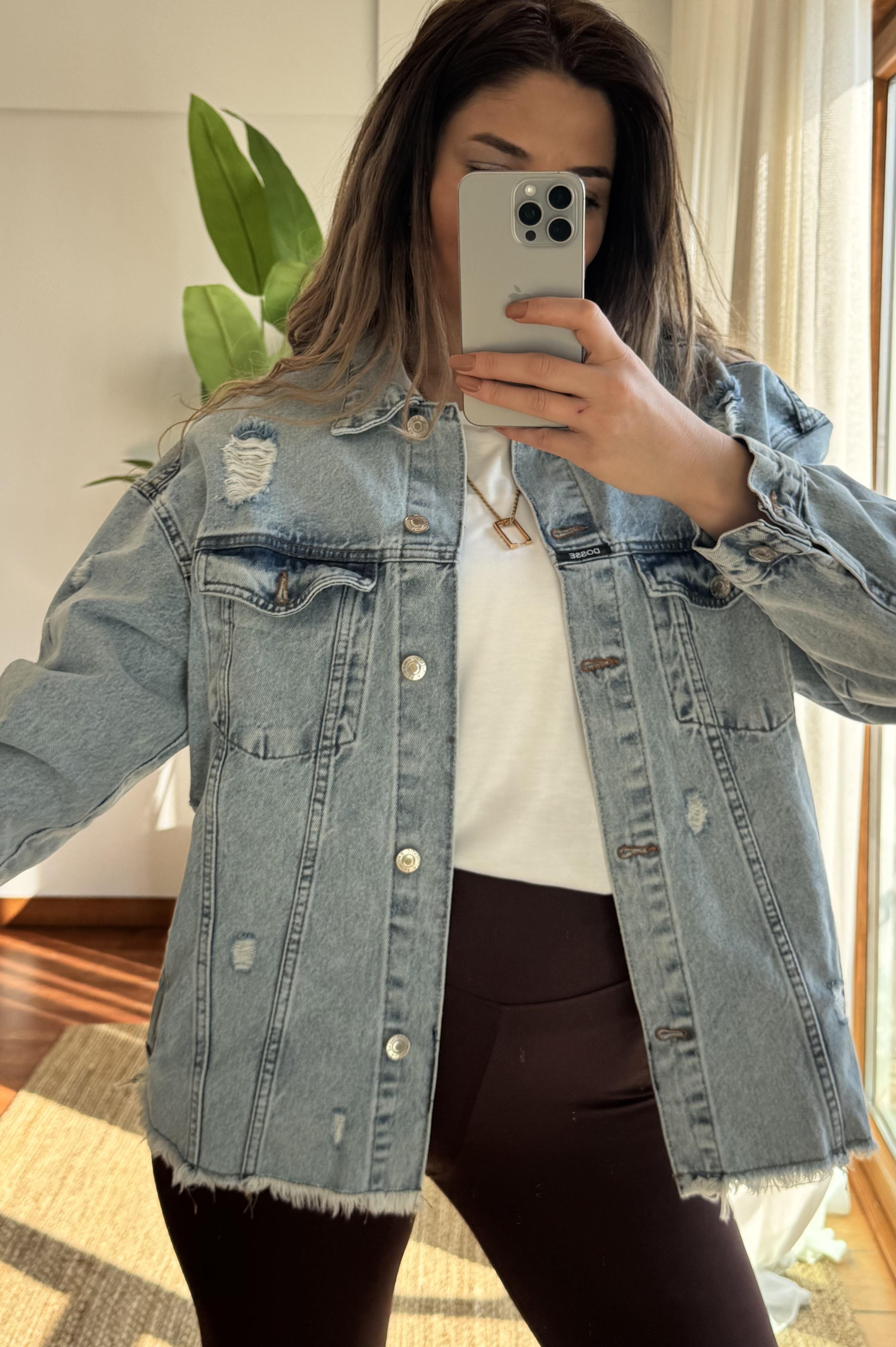 Oversize Jean Gömlek Ceket -Mavi