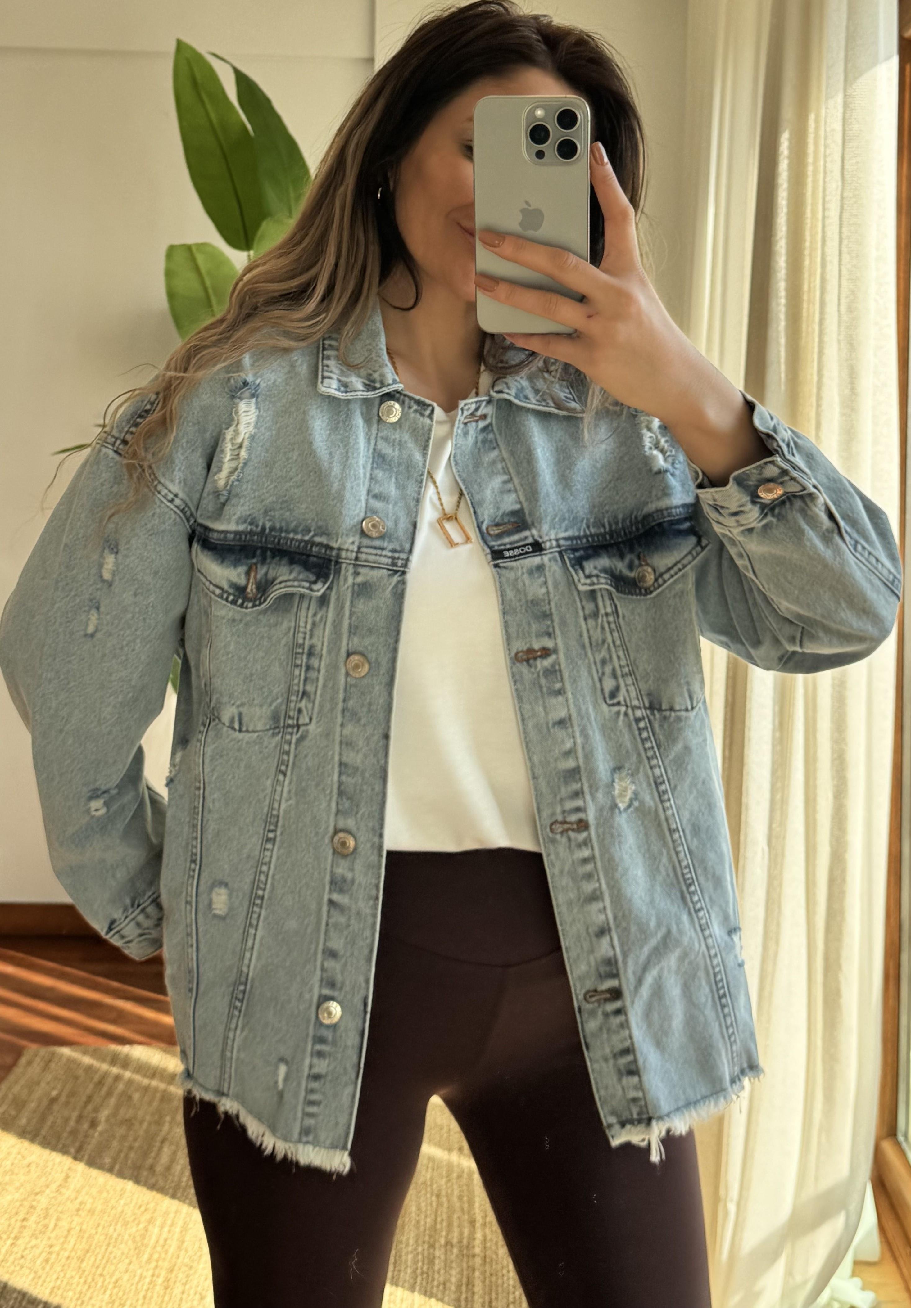 Oversize Jean Gömlek Ceket -Mavi