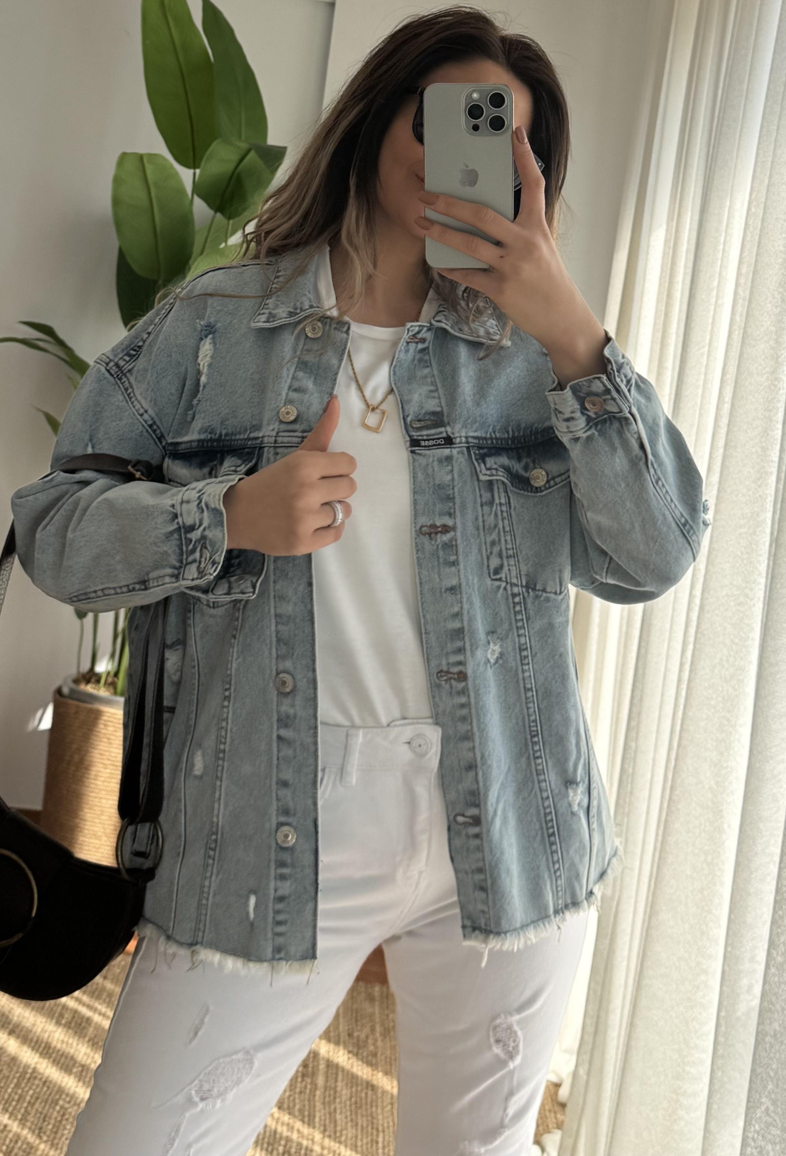 Oversize Jean Gömlek Ceket -Mavi