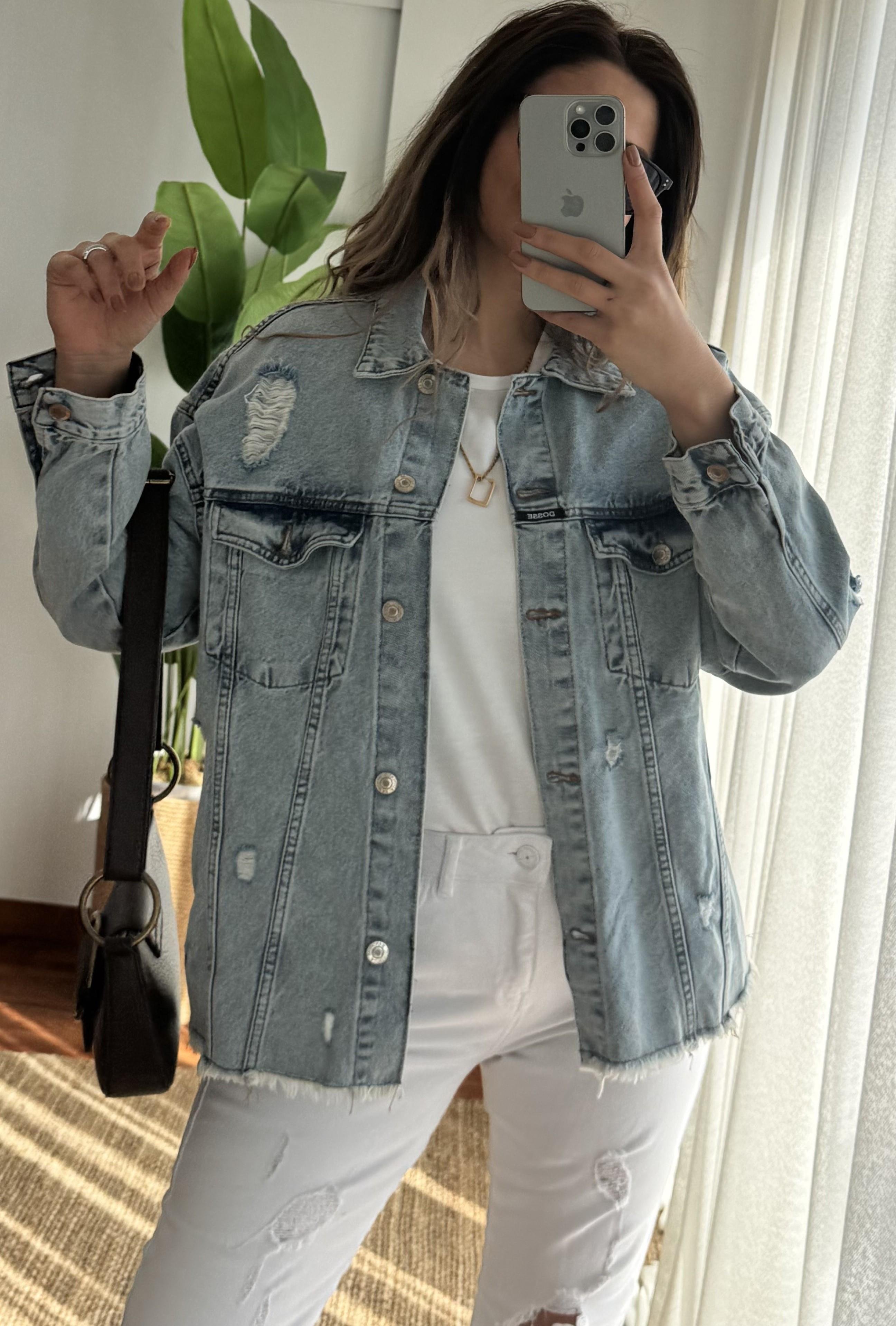 Oversize Jean Gömlek Ceket -Mavi