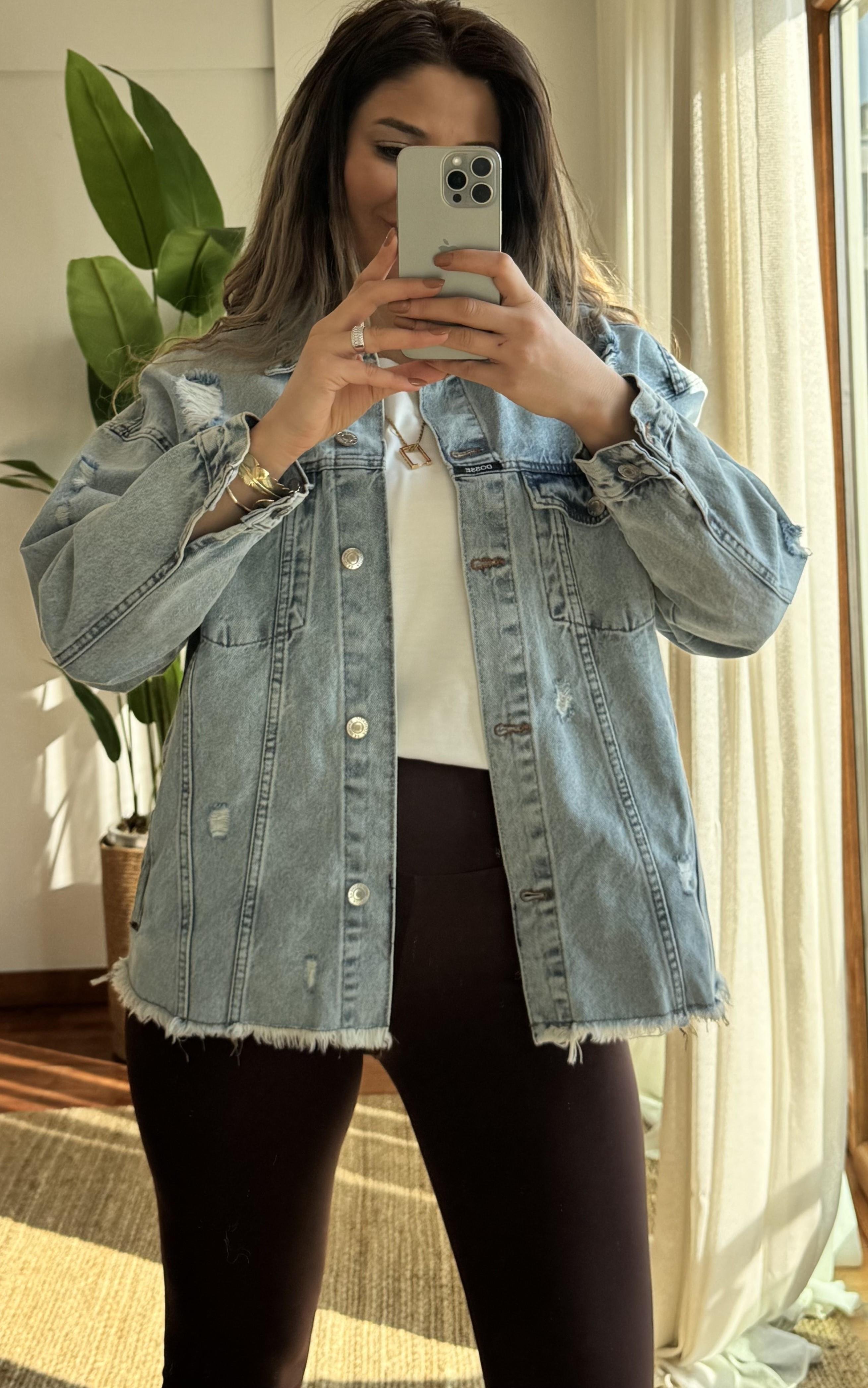 Oversize Jean Gömlek Ceket -Mavi
