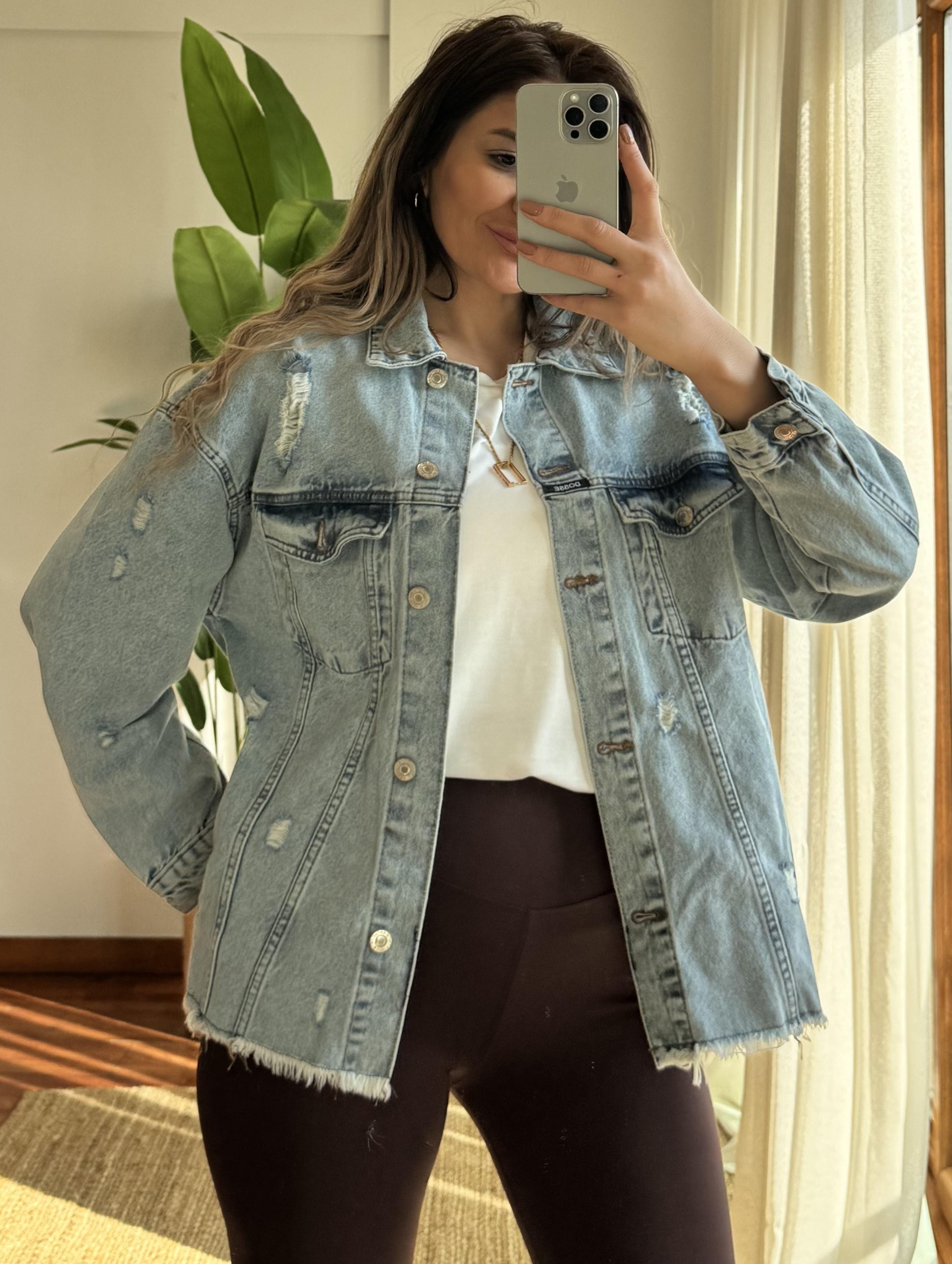 Oversize Jean Gömlek Ceket -Mavi