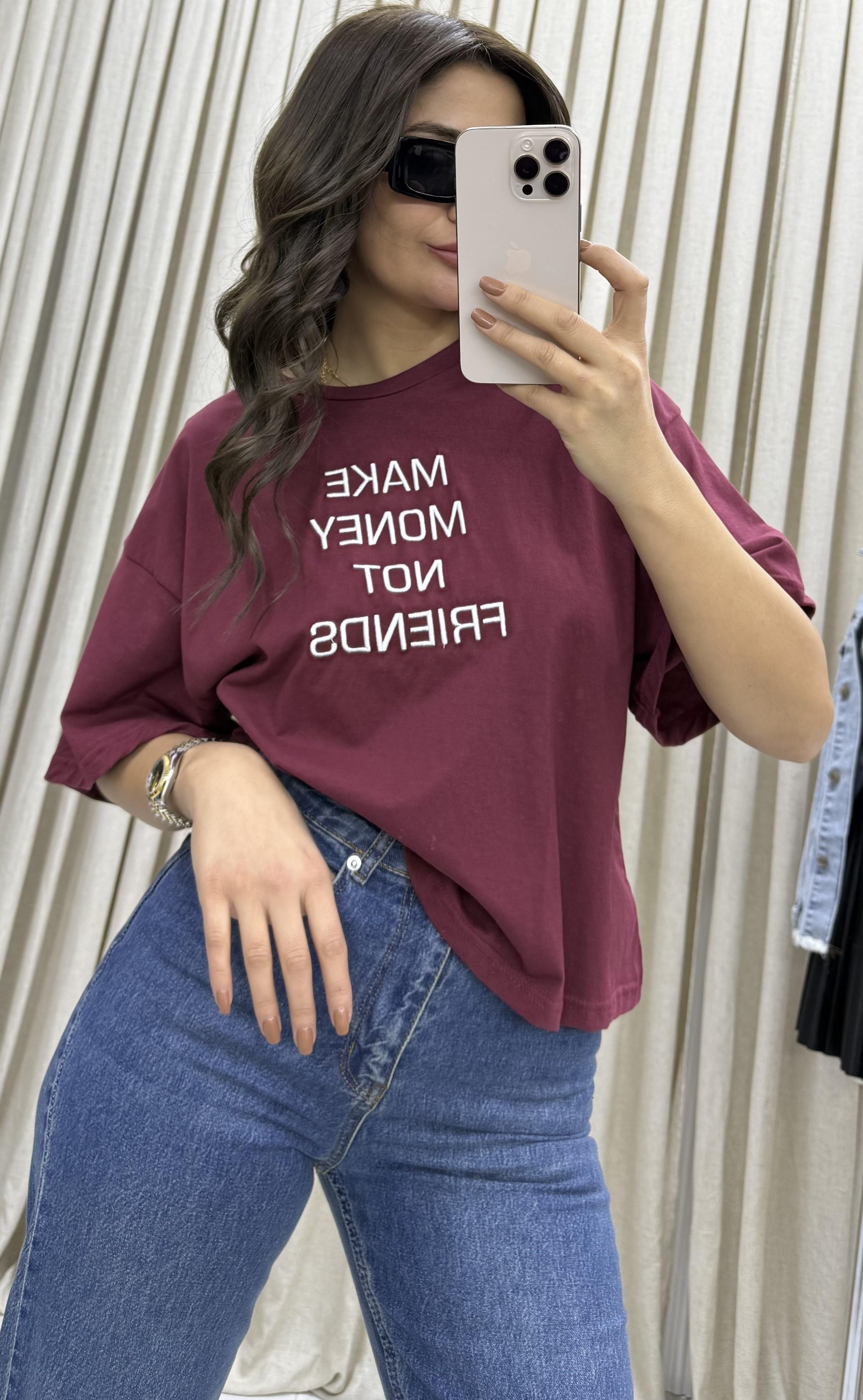Oversize Kısa Kollu Tshirt - Bordo