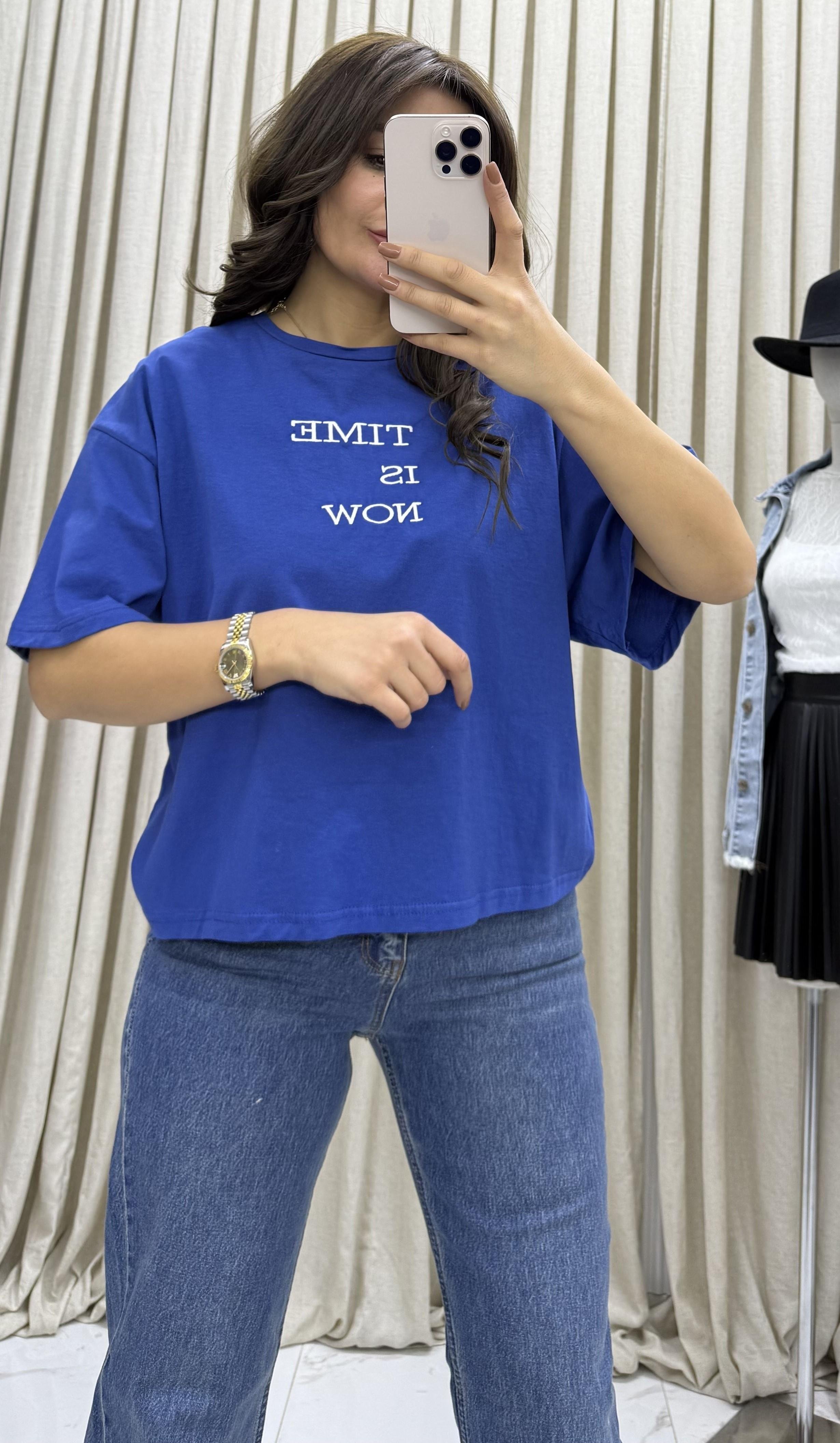 Oversize Kısa Kollu Tshirt -Mavi