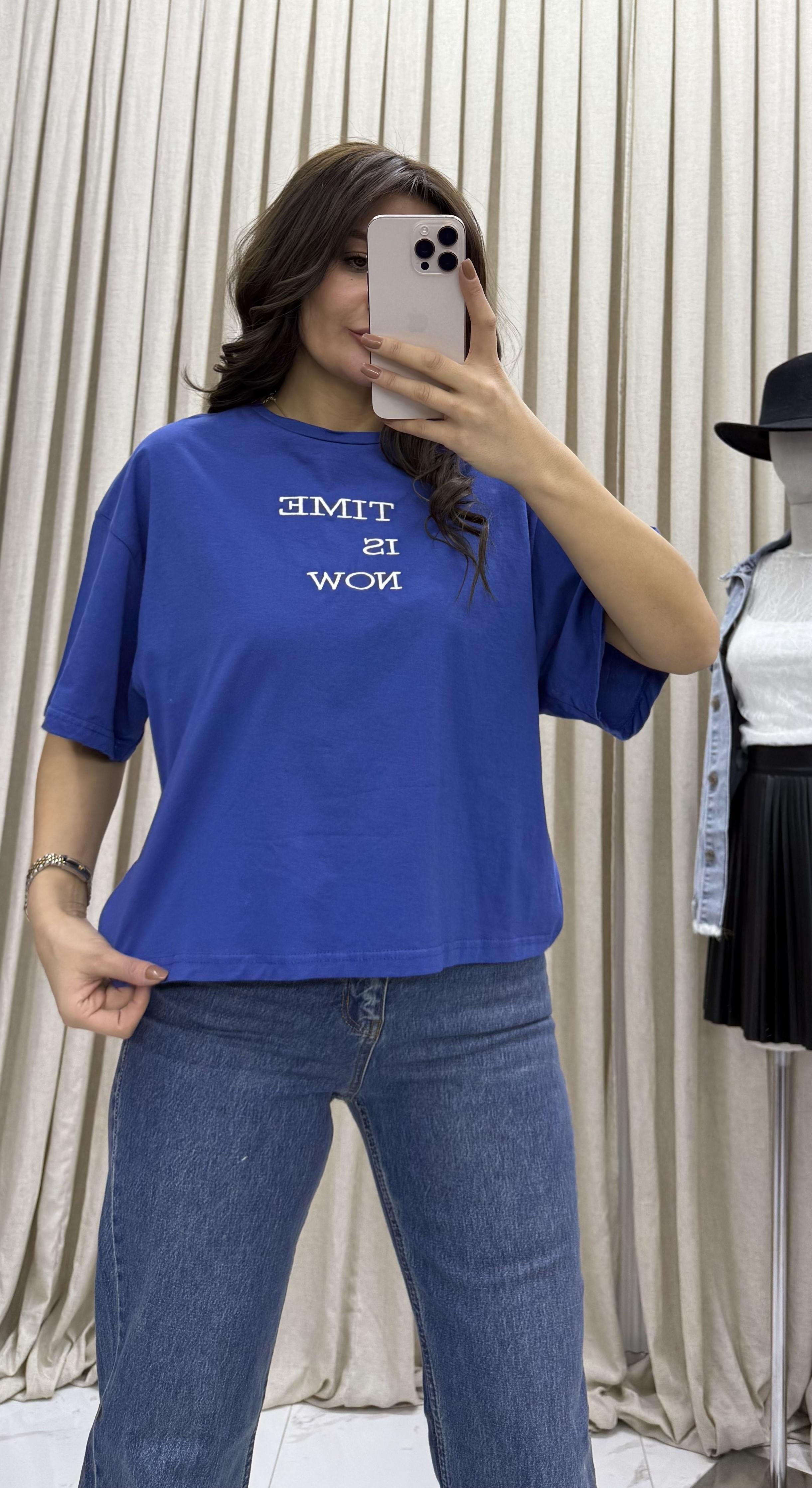Oversize Kısa Kollu Tshirt -Mavi