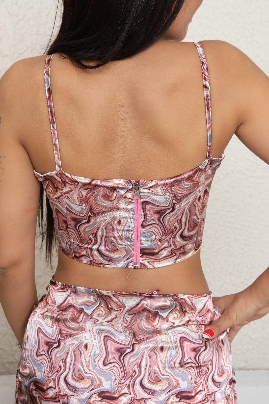 Özel Dijital Baskı Astralı Pembe Crop