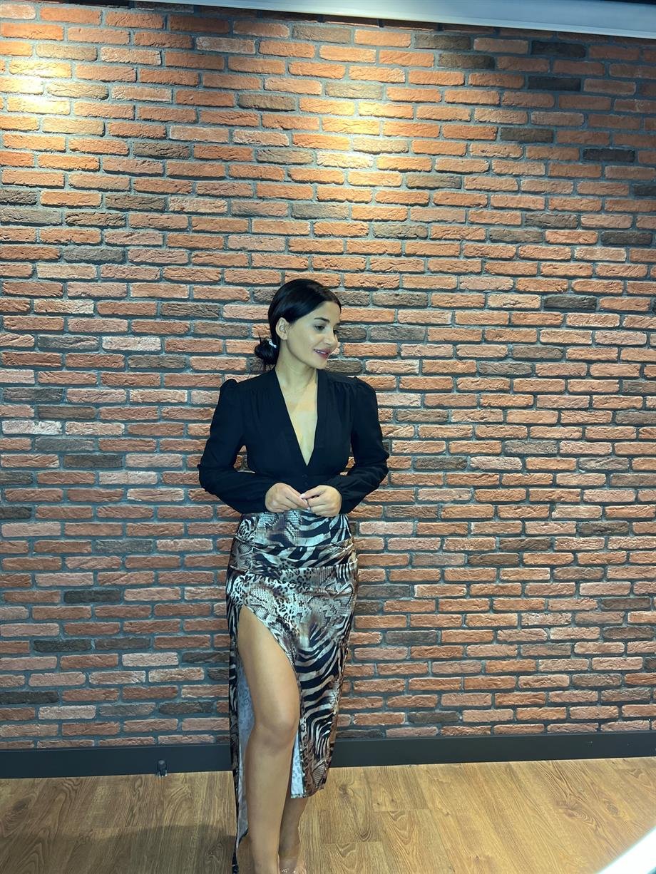 Özel Yırtmaçlı Etek Kahve