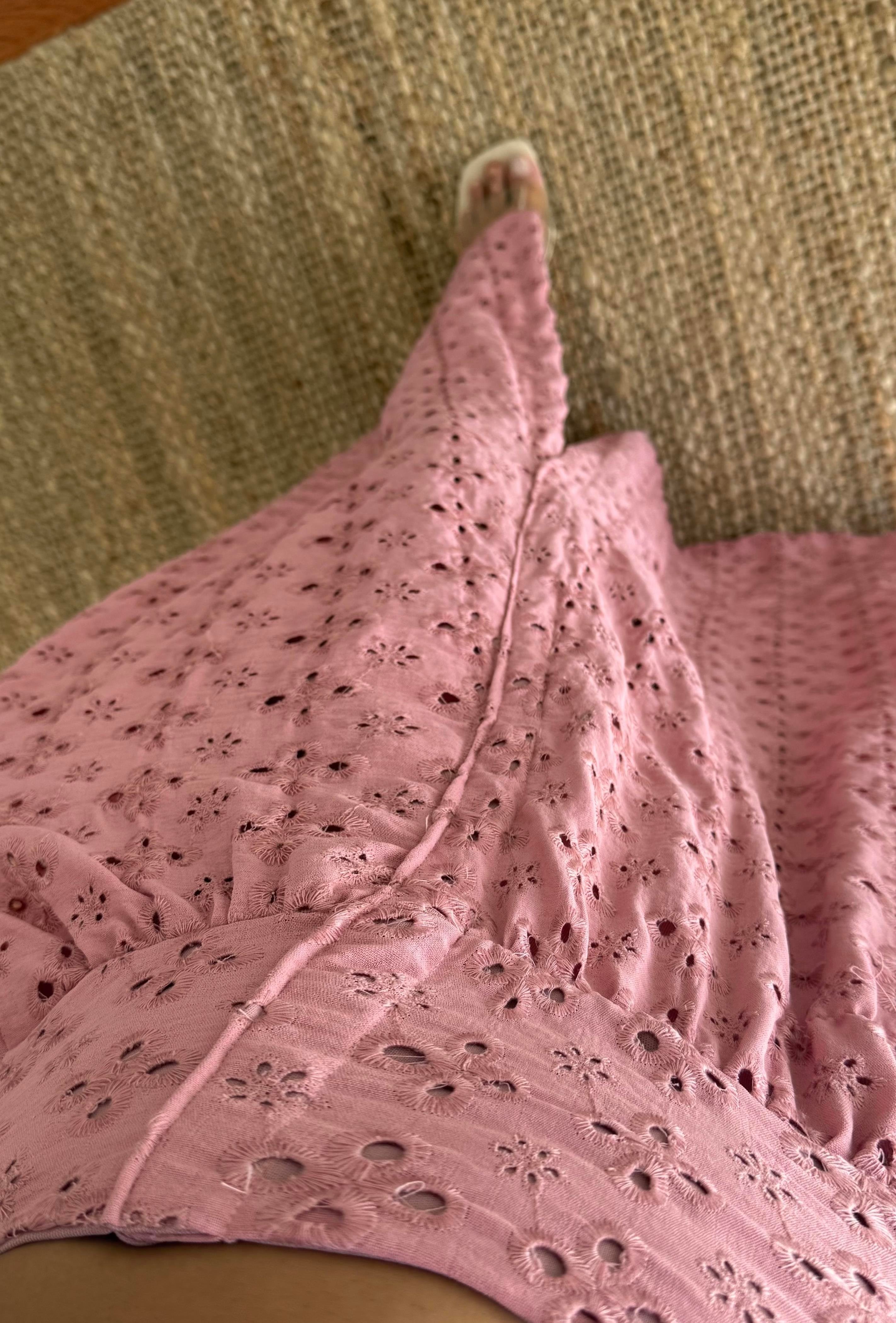 Pamuklu Brodeli Pembe Renk Etek