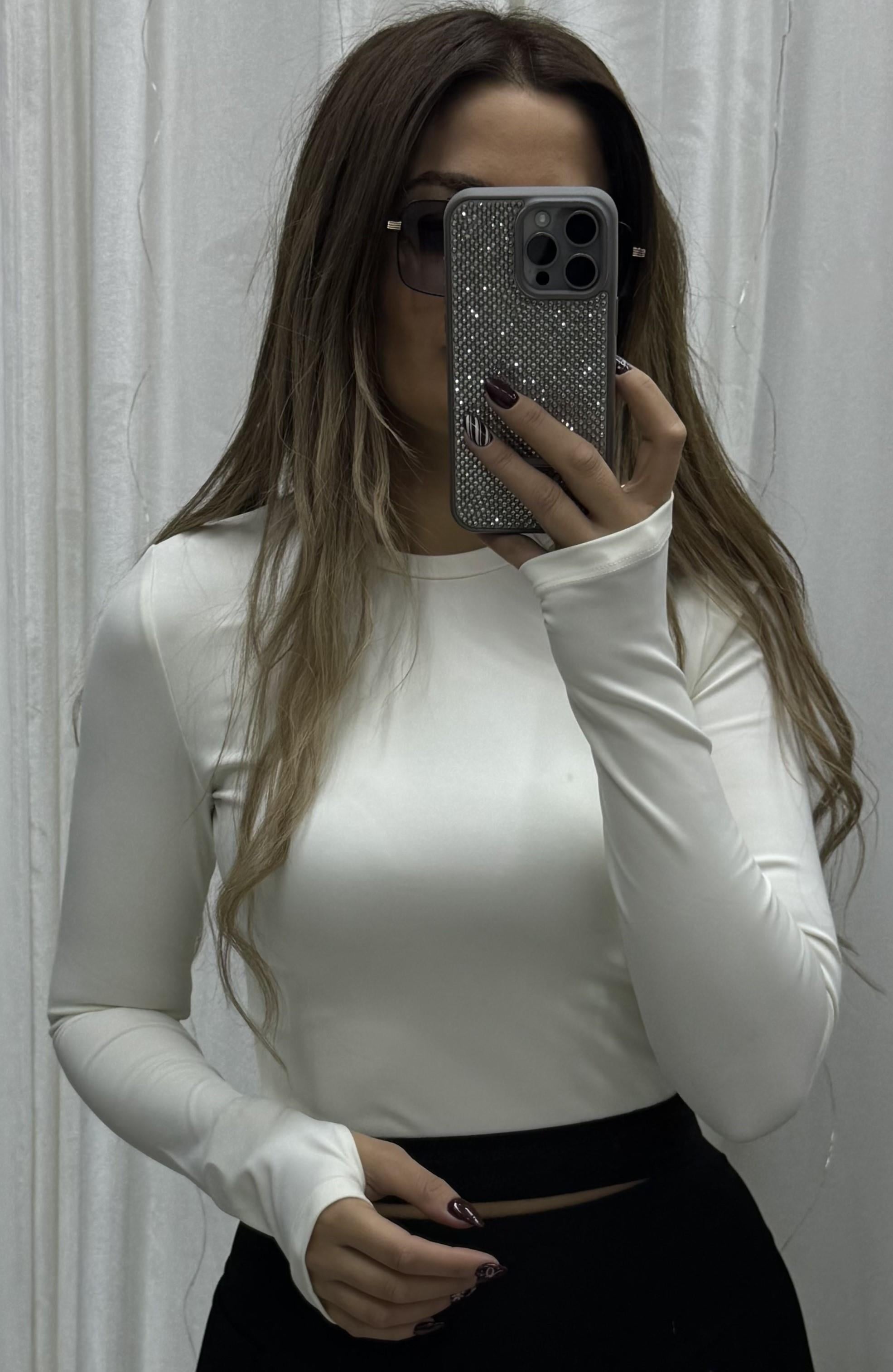 Parmak Detaylı Bisiklet Yaka Crop