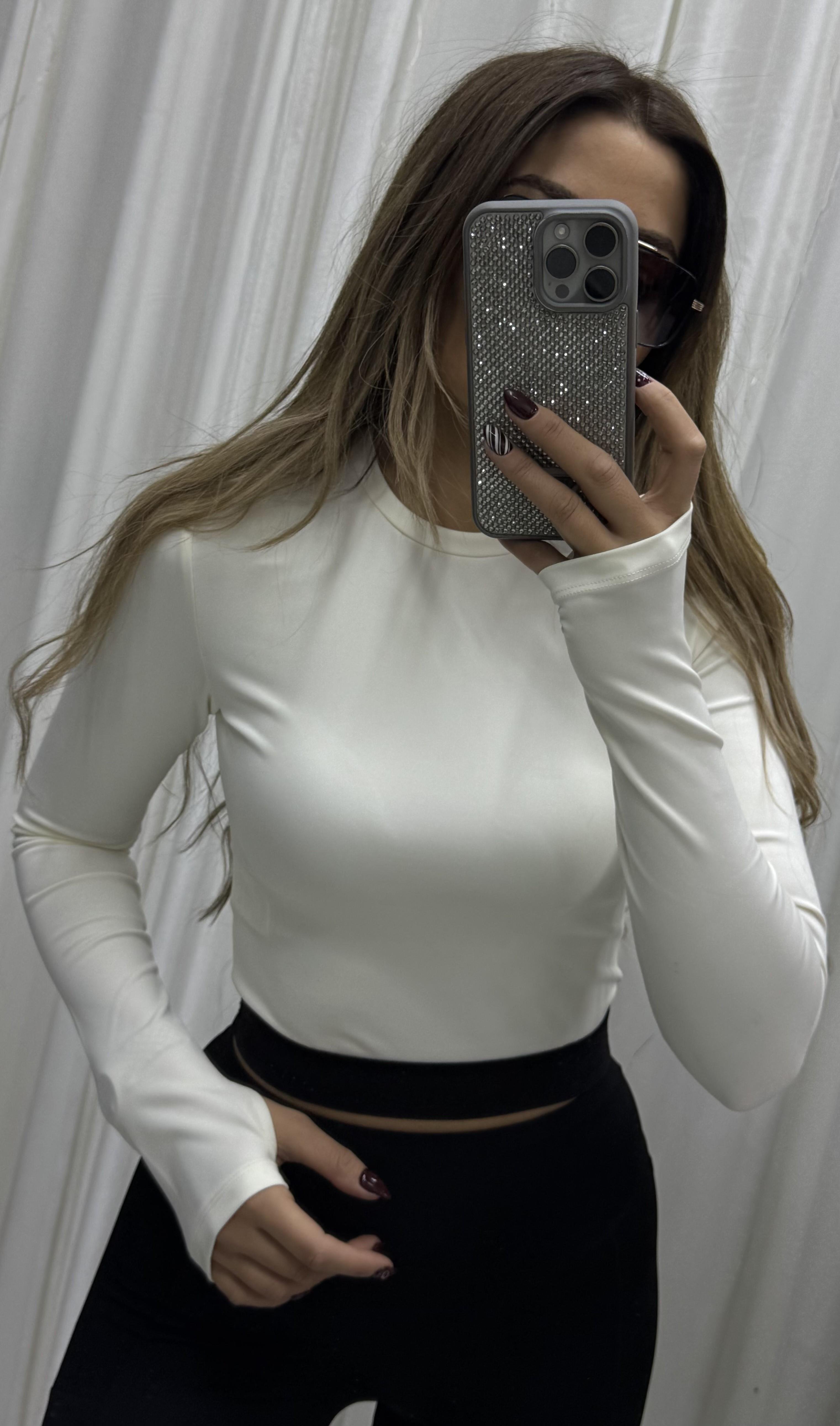 Parmak Detaylı Bisiklet Yaka Crop