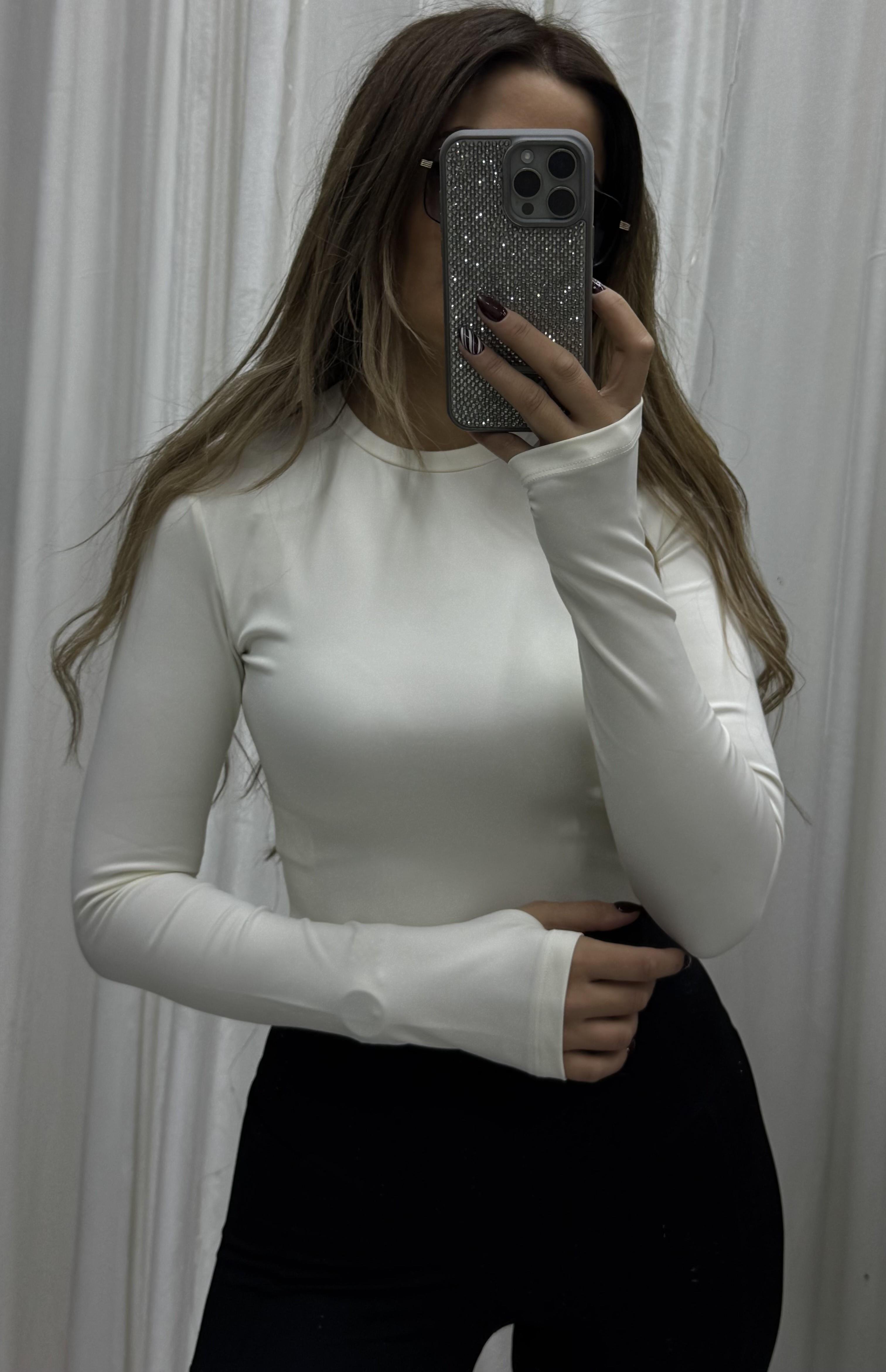 Parmak Detaylı Bisiklet Yaka Crop