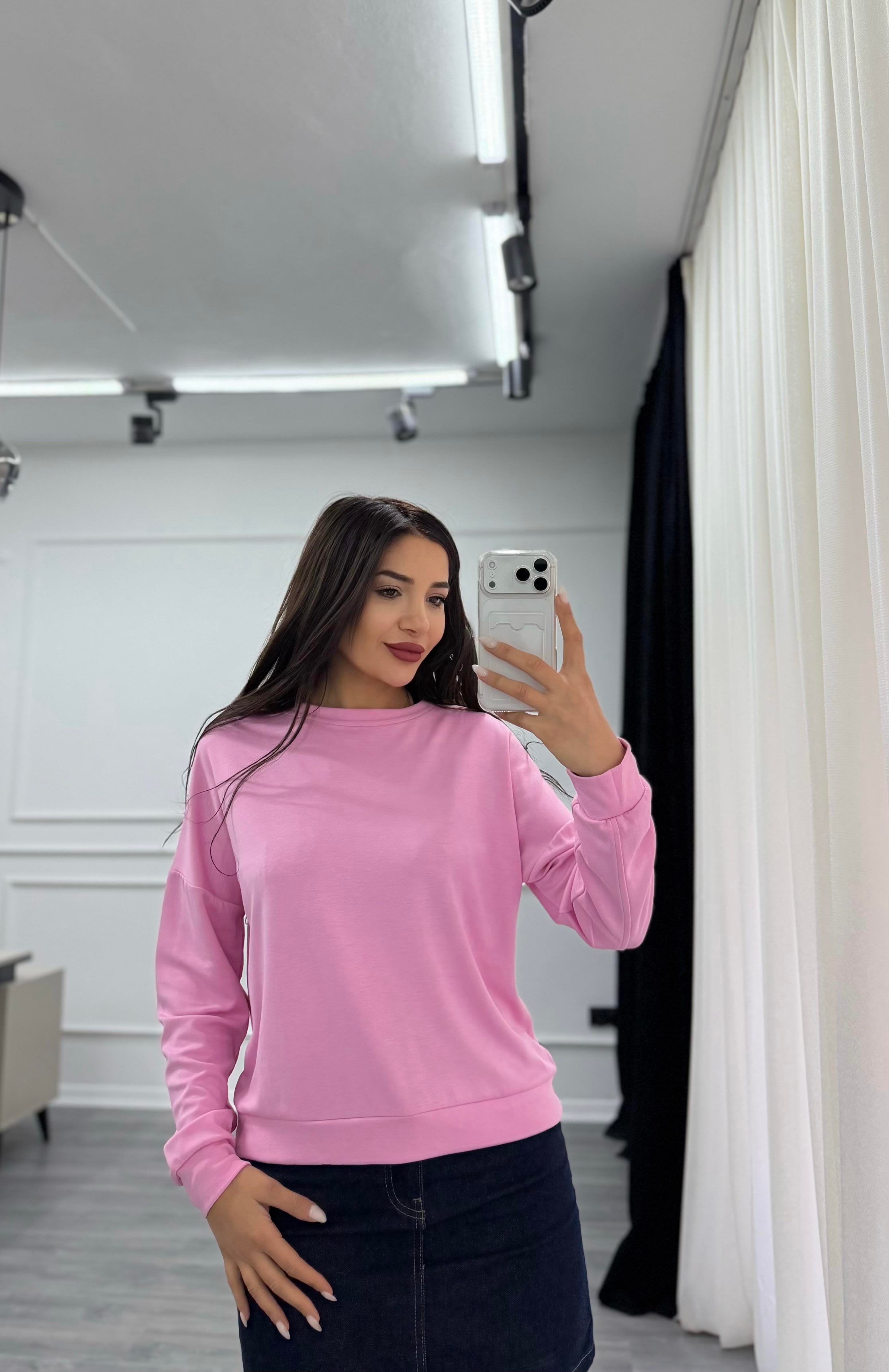Pembe Bisiklet Yaka Sweatshirt