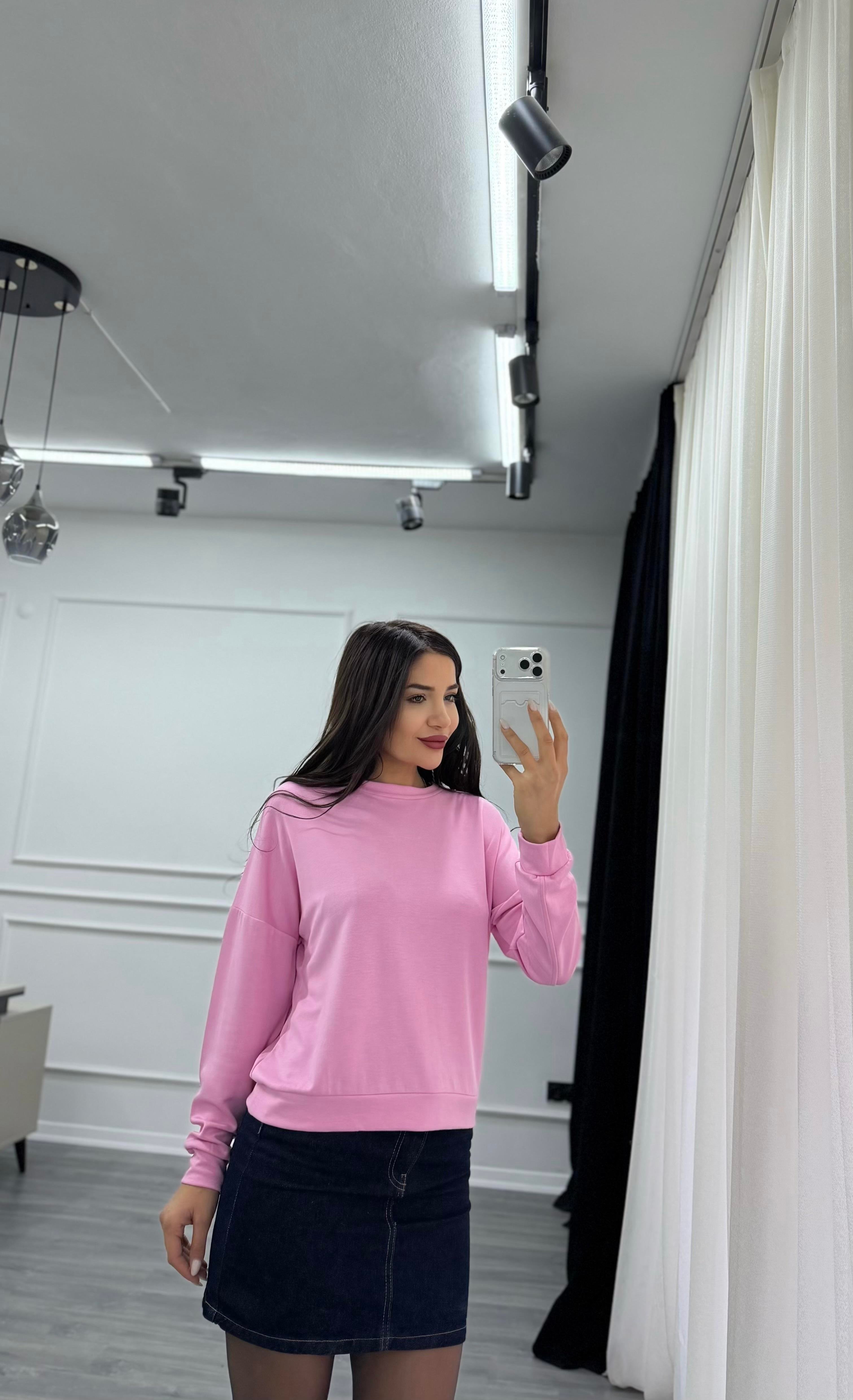 Pembe Bisiklet Yaka Sweatshirt