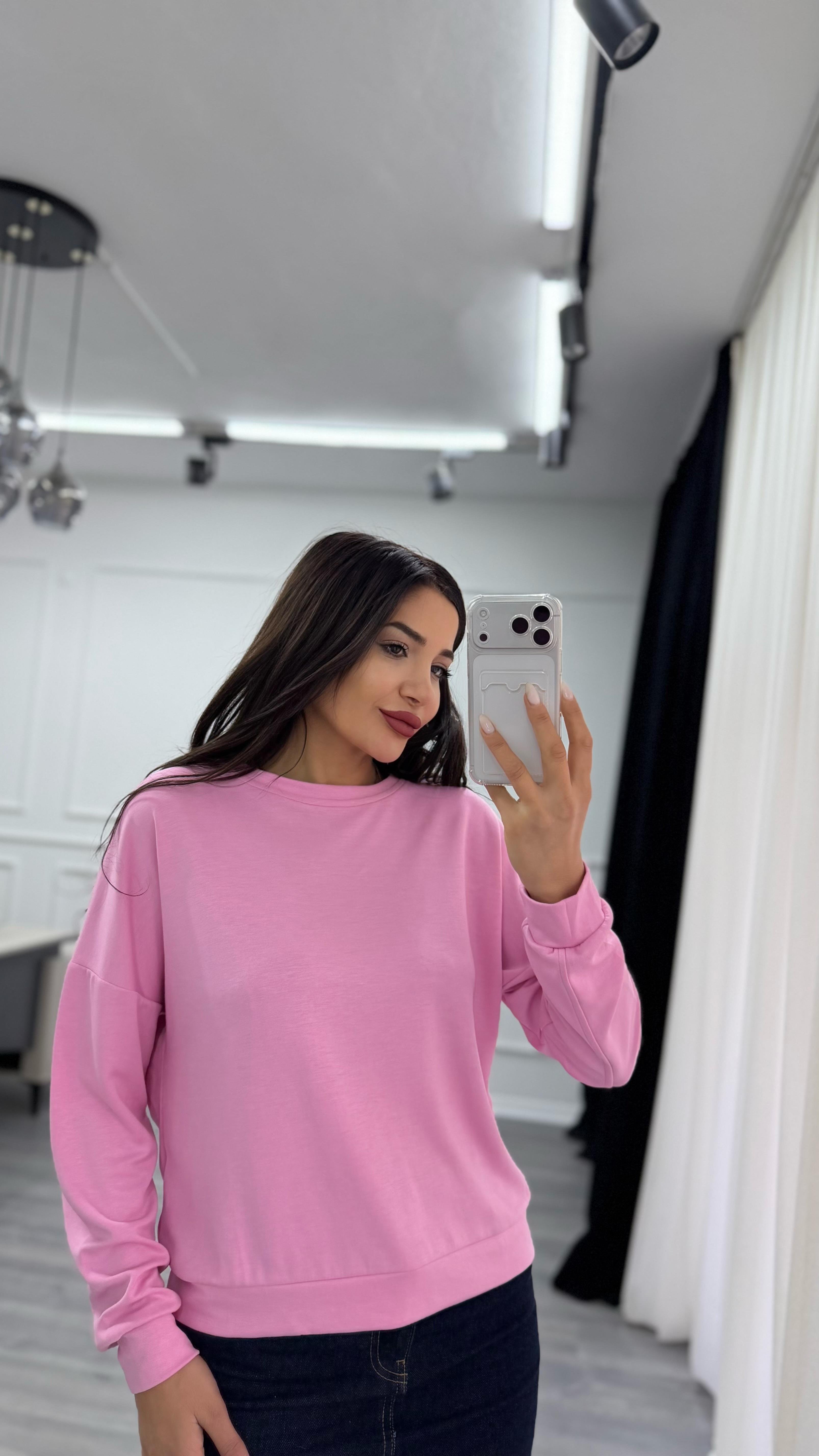 Pembe Bisiklet Yaka Sweatshirt