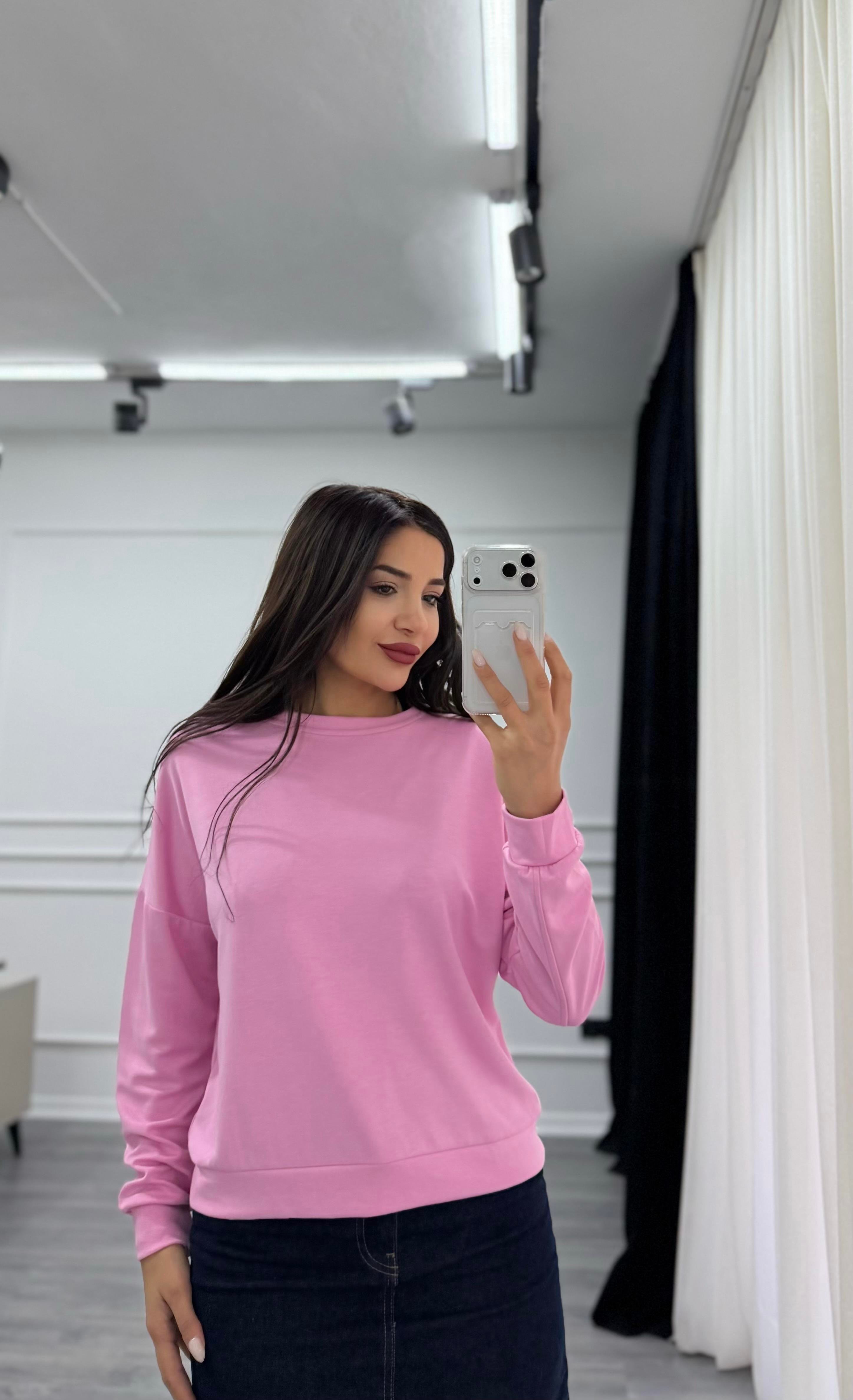 Pembe Bisiklet Yaka Sweatshirt