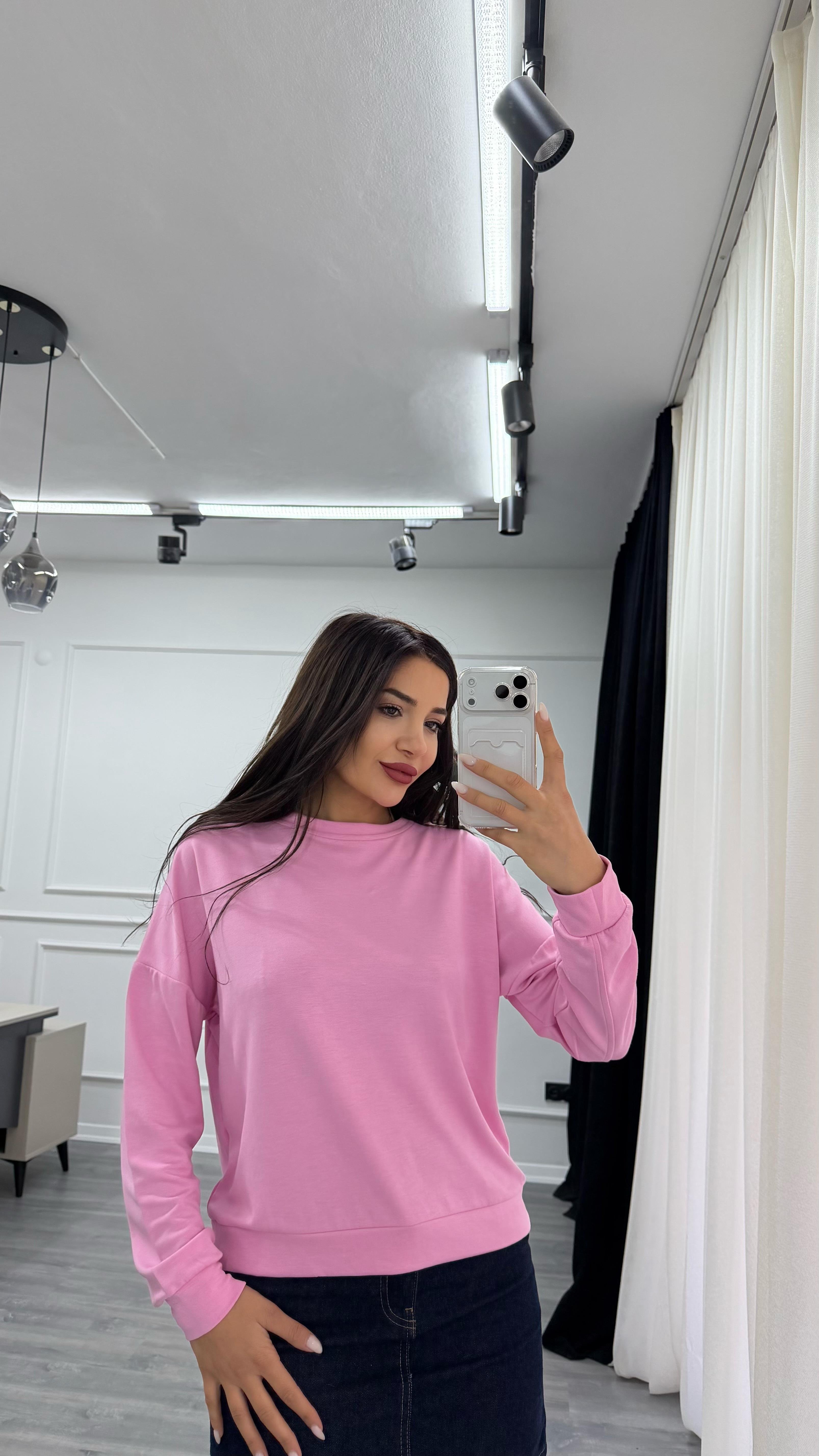 Pembe Bisiklet Yaka Sweatshirt
