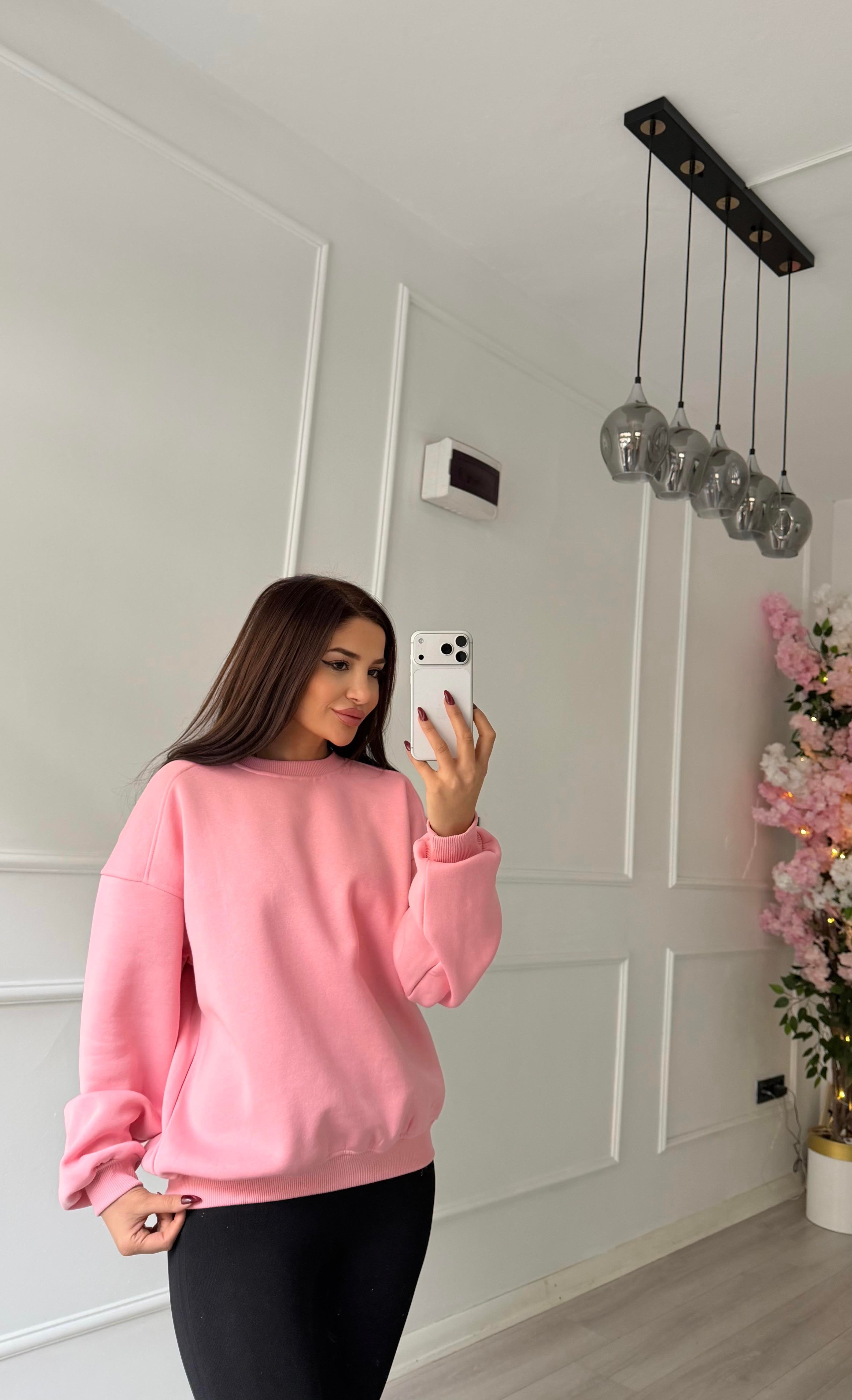 Pembe Labubu Nakışlı Oversize Şardonlu Sweatshirt