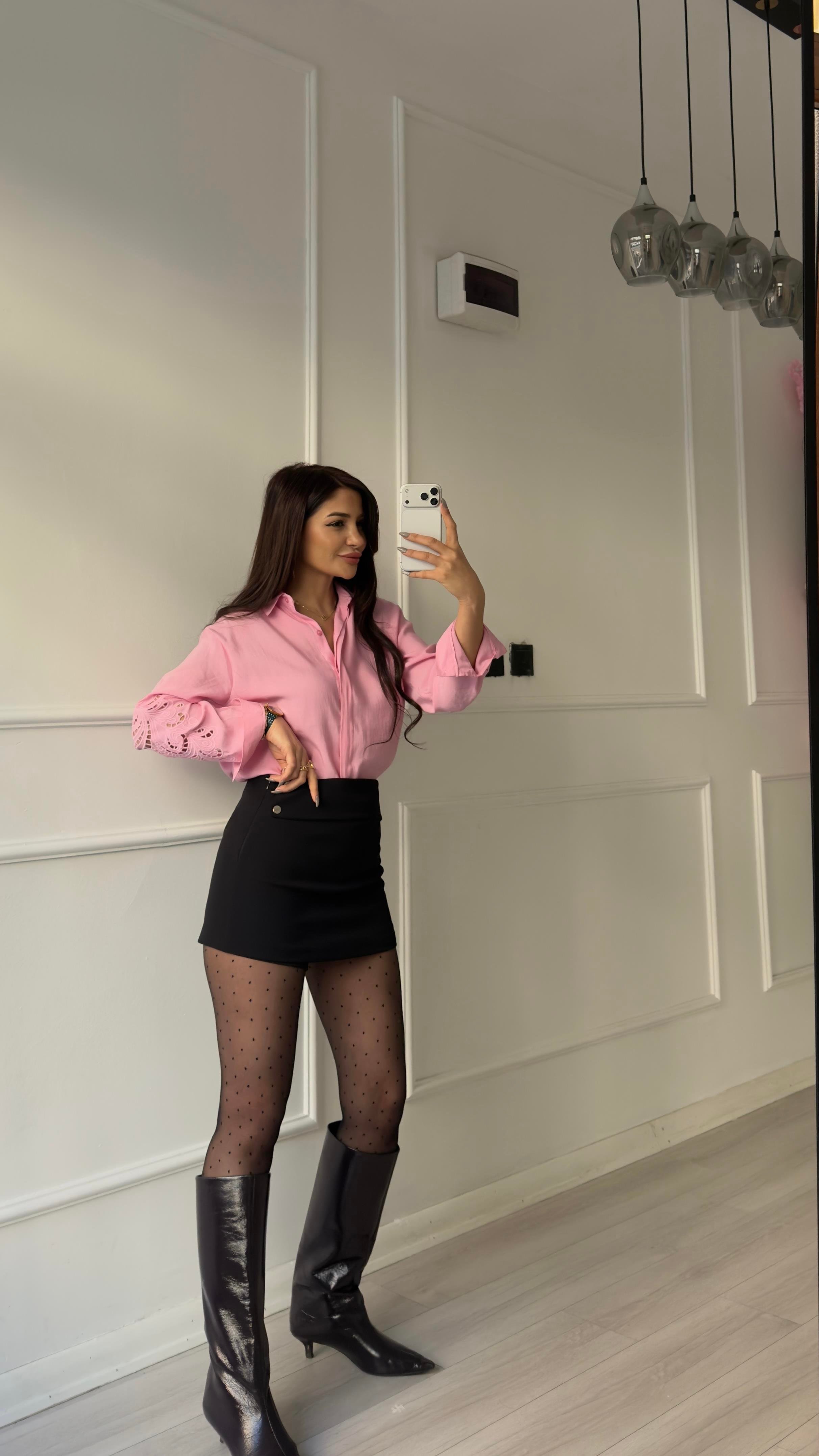 Pembe Lüx Kalite Nakış Detaylı Gömlek