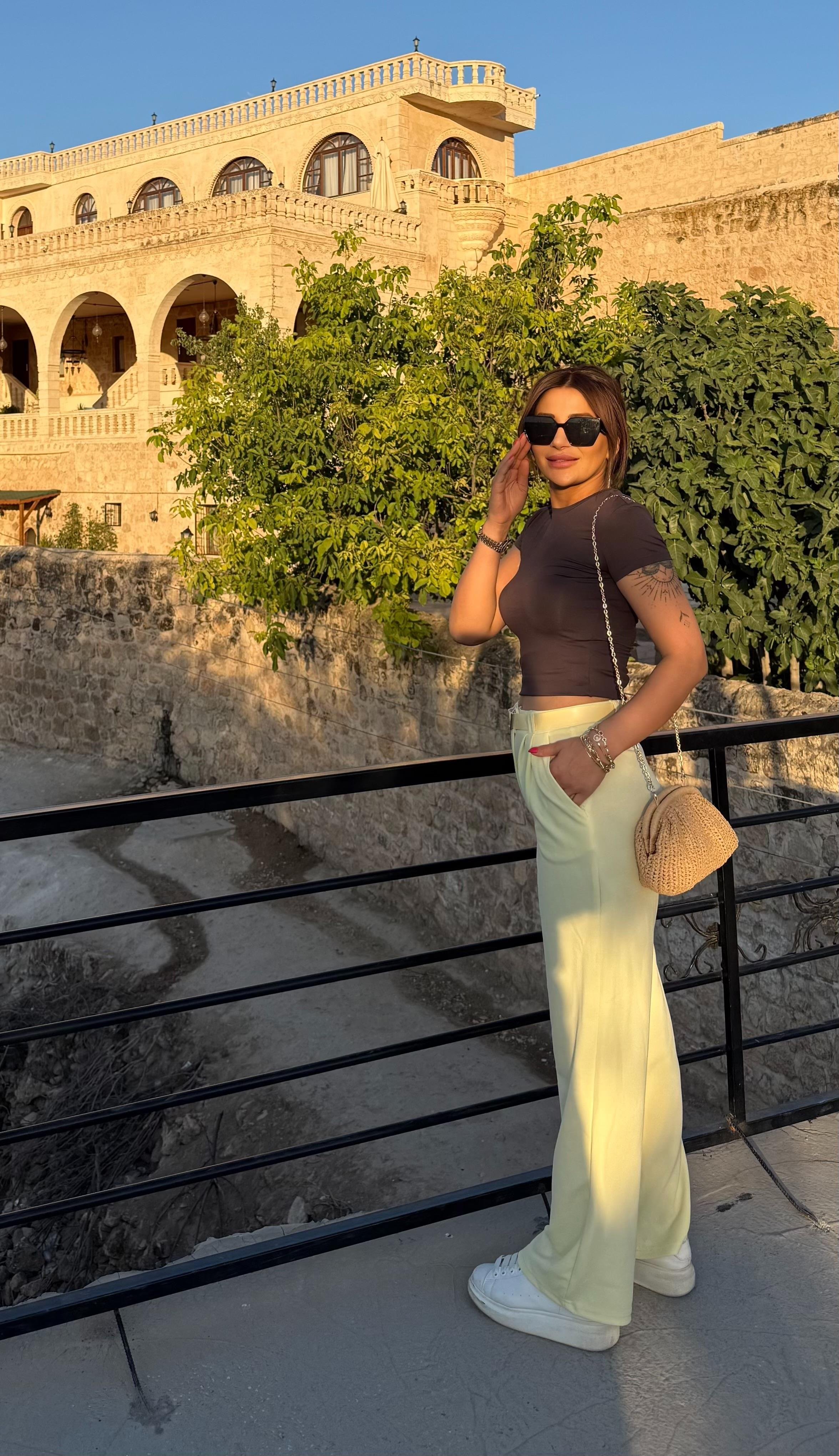 Pileli Palazzo Pantolon Sarı