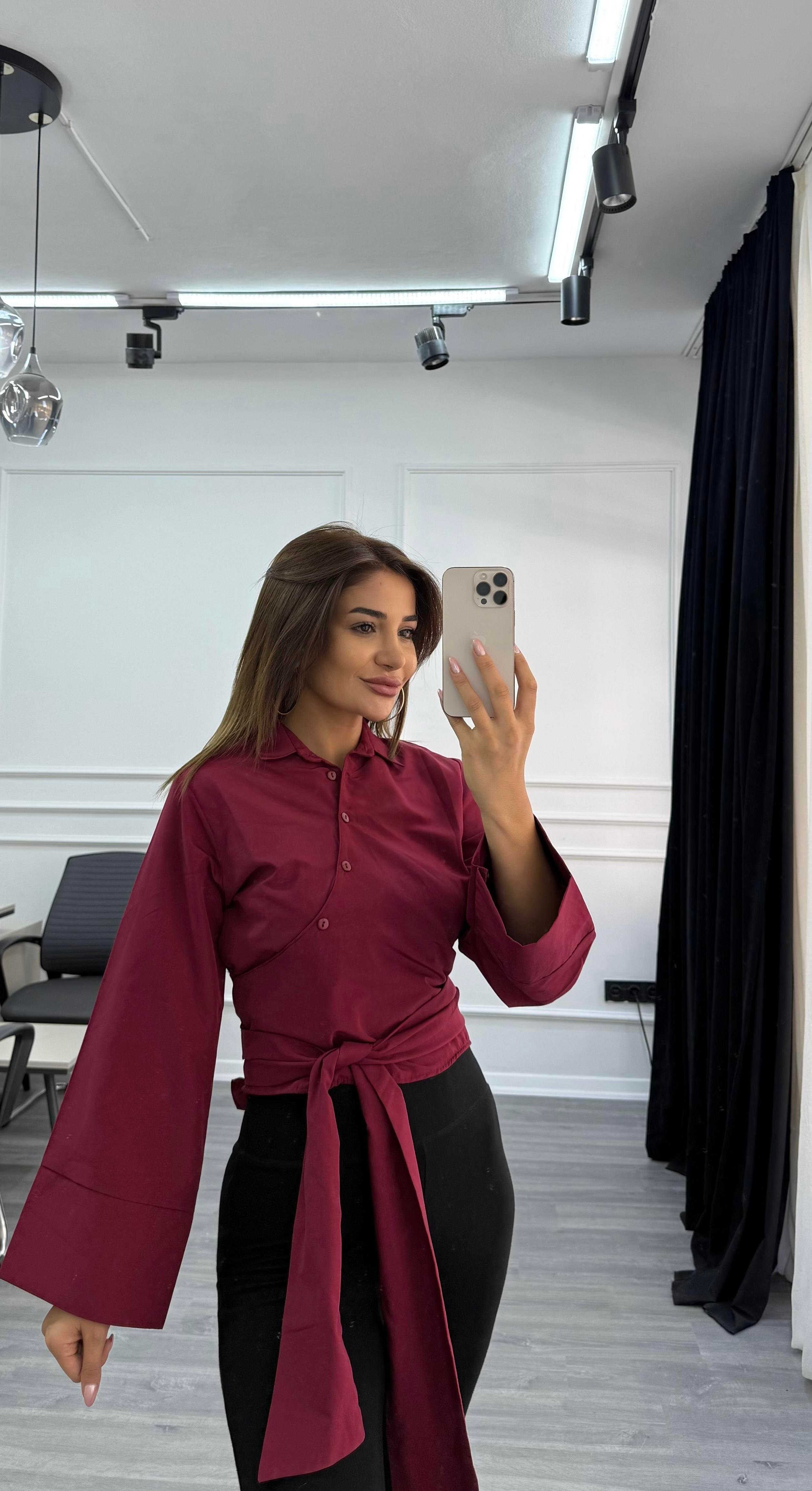 Poplin Yandan Bağlamalı Gömlek-Bordo