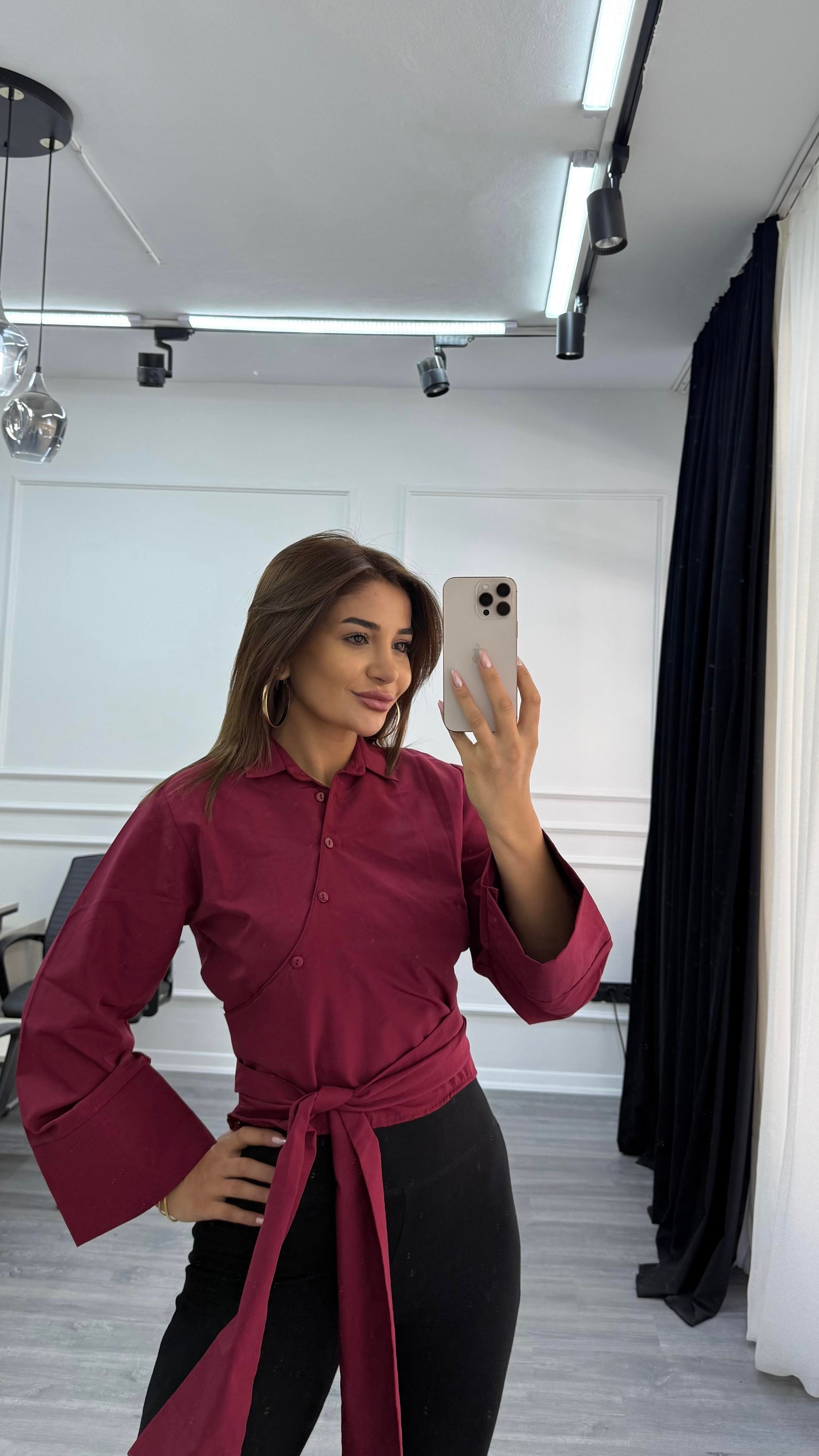 Poplin Yandan Bağlamalı Gömlek-Bordo