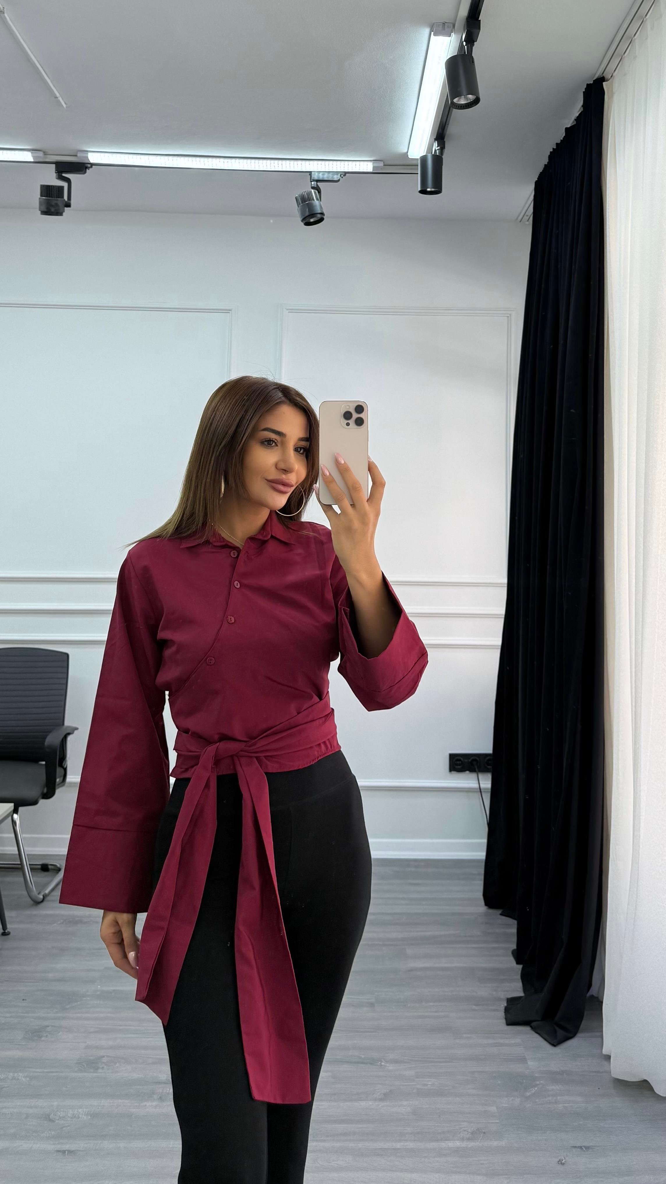 Poplin Yandan Bağlamalı Gömlek-Bordo