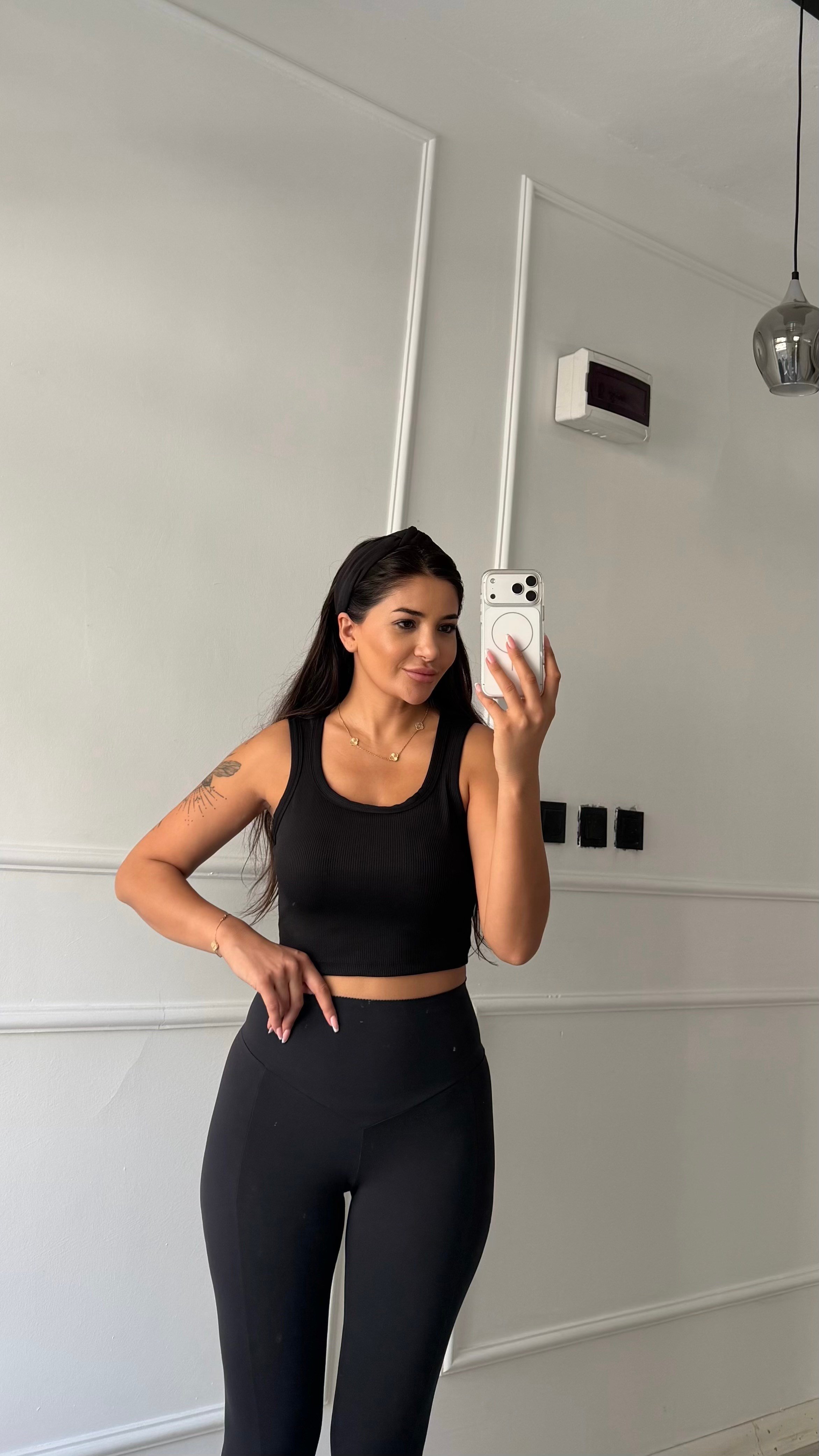 Premium Fit Ribana Crop Esnek Atlet  Siyah