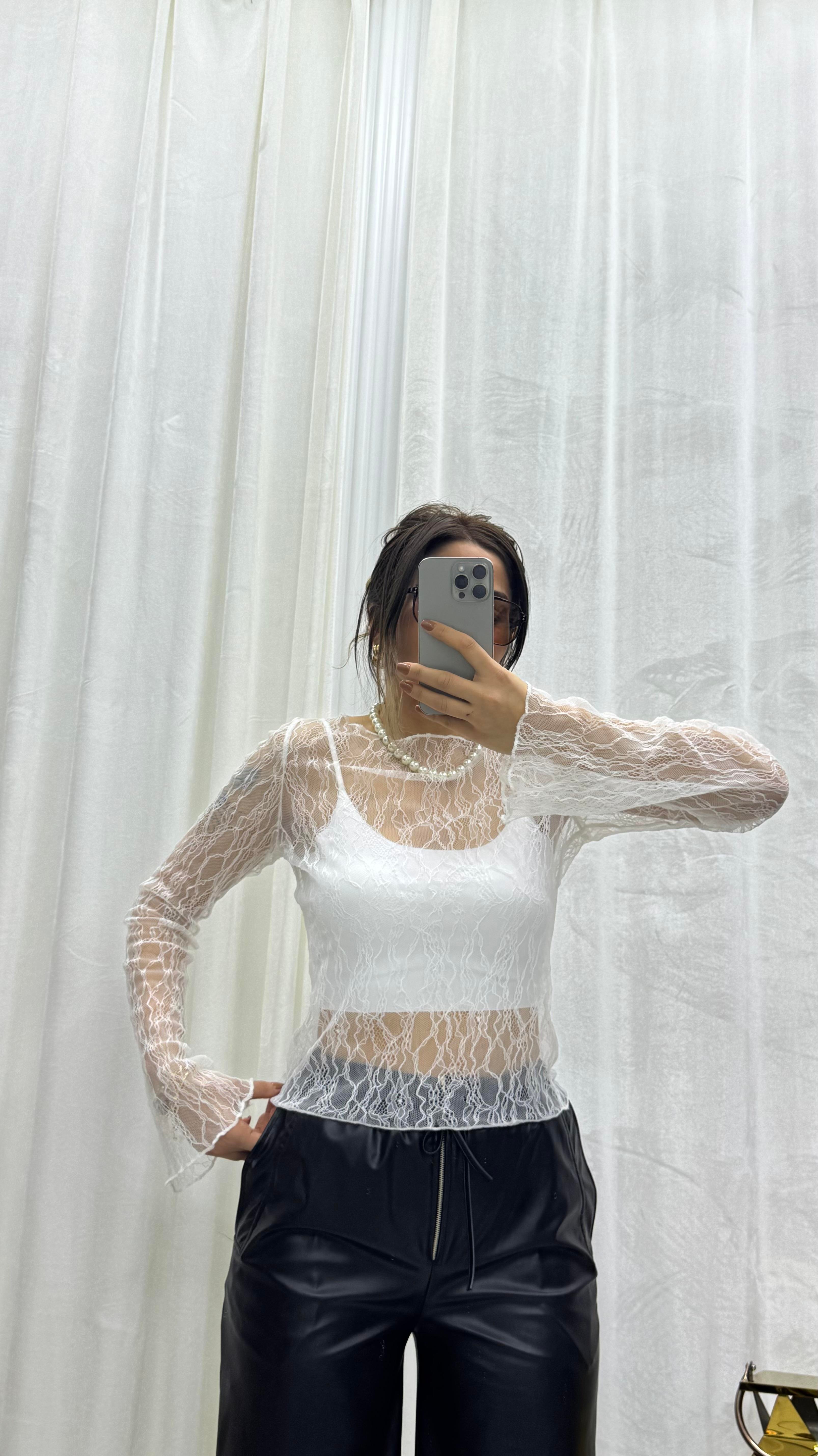 Regular Fit Kayık Yaka Dantel Esnek Örme Bluz