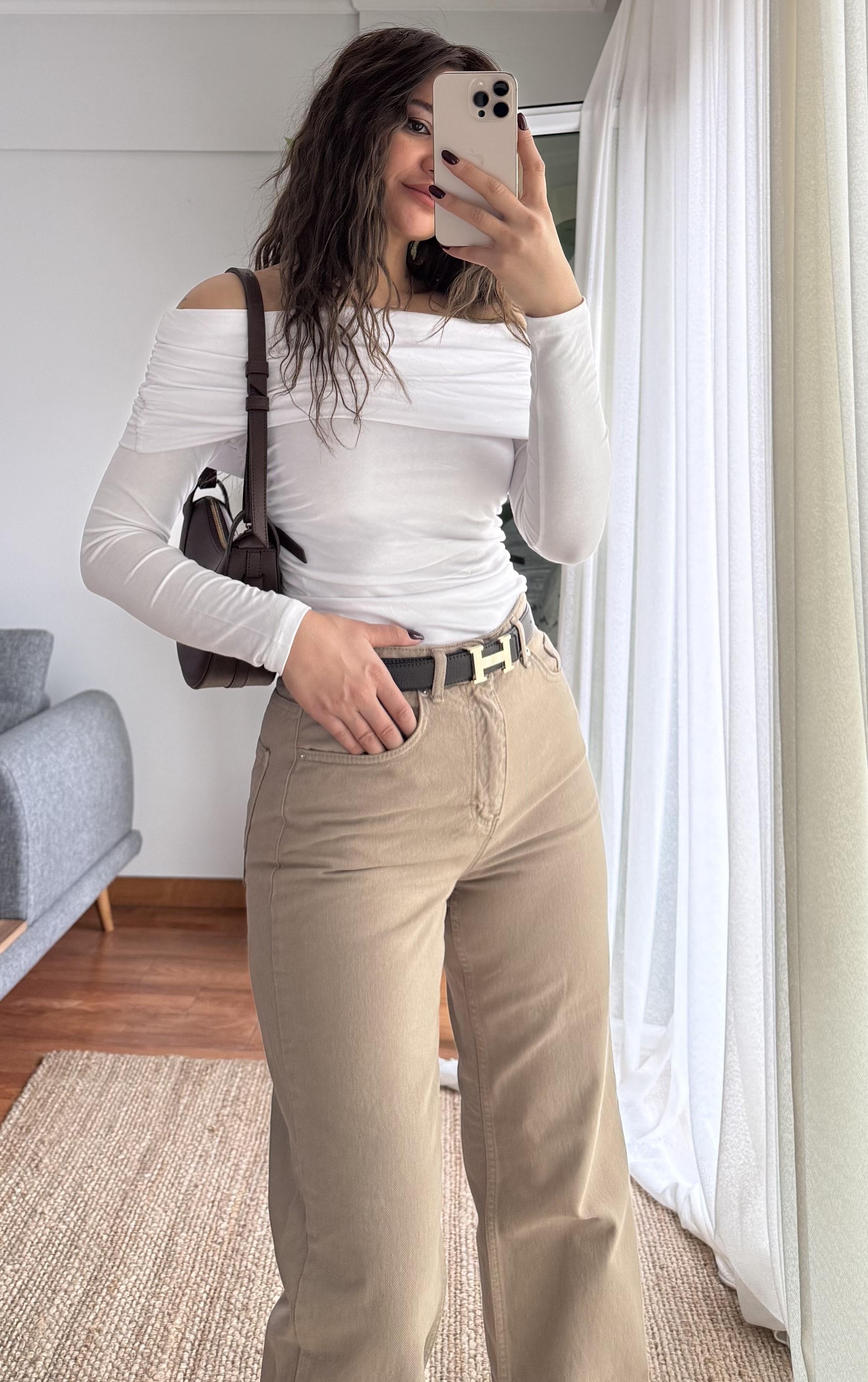 Regular Fit Yüksek Bel Geniş Paça Açık Kahve Jean Pantolon