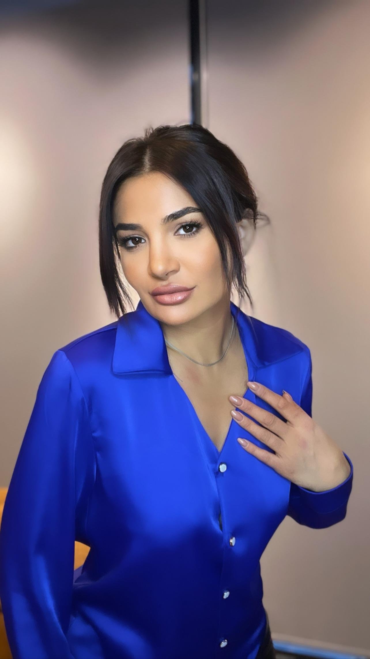 Saks Mavi Basic Uzun Kollu  Kadın Saten Gömlek