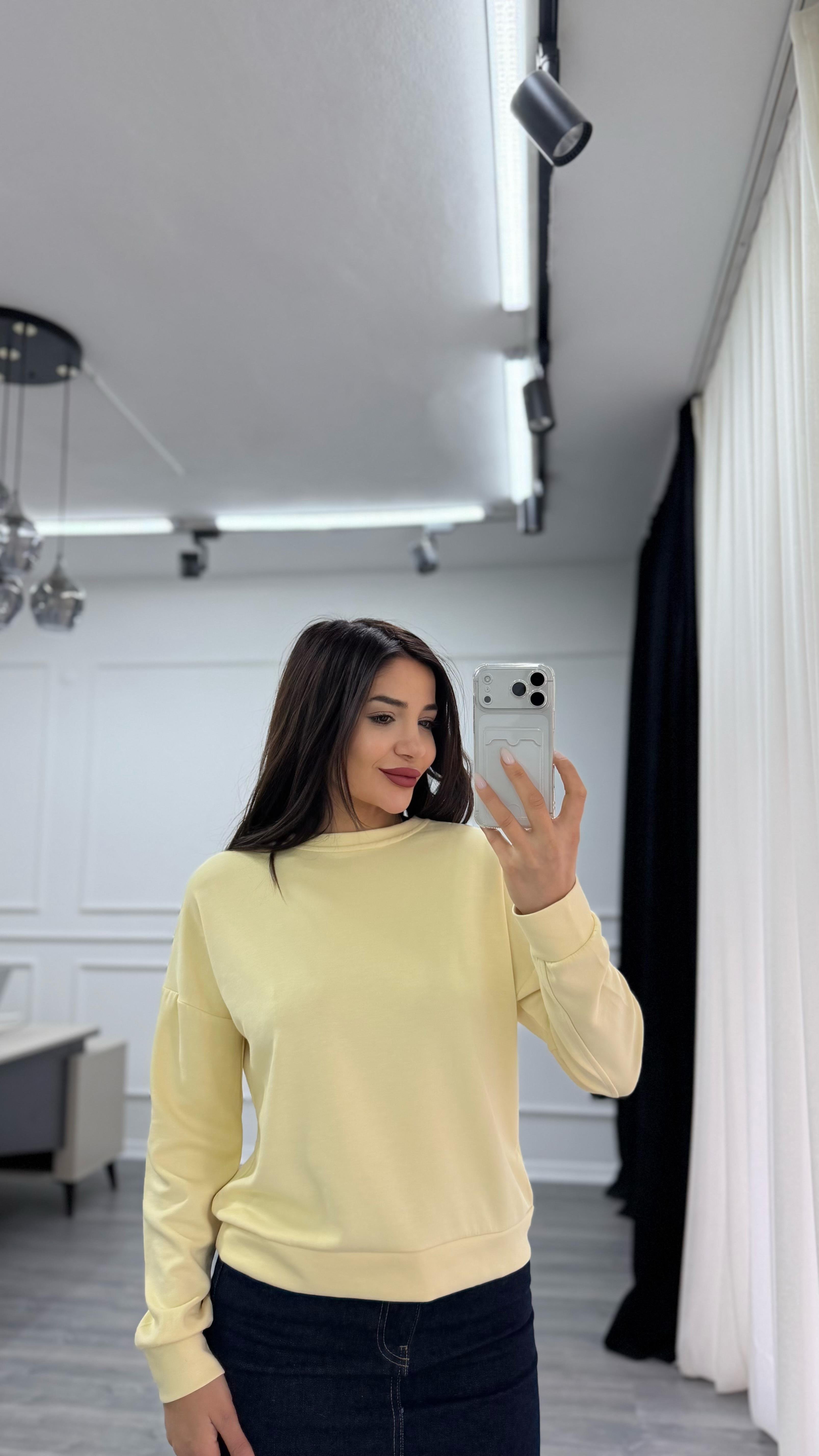 Sarı Bisiklet Yaka Sweatshirt