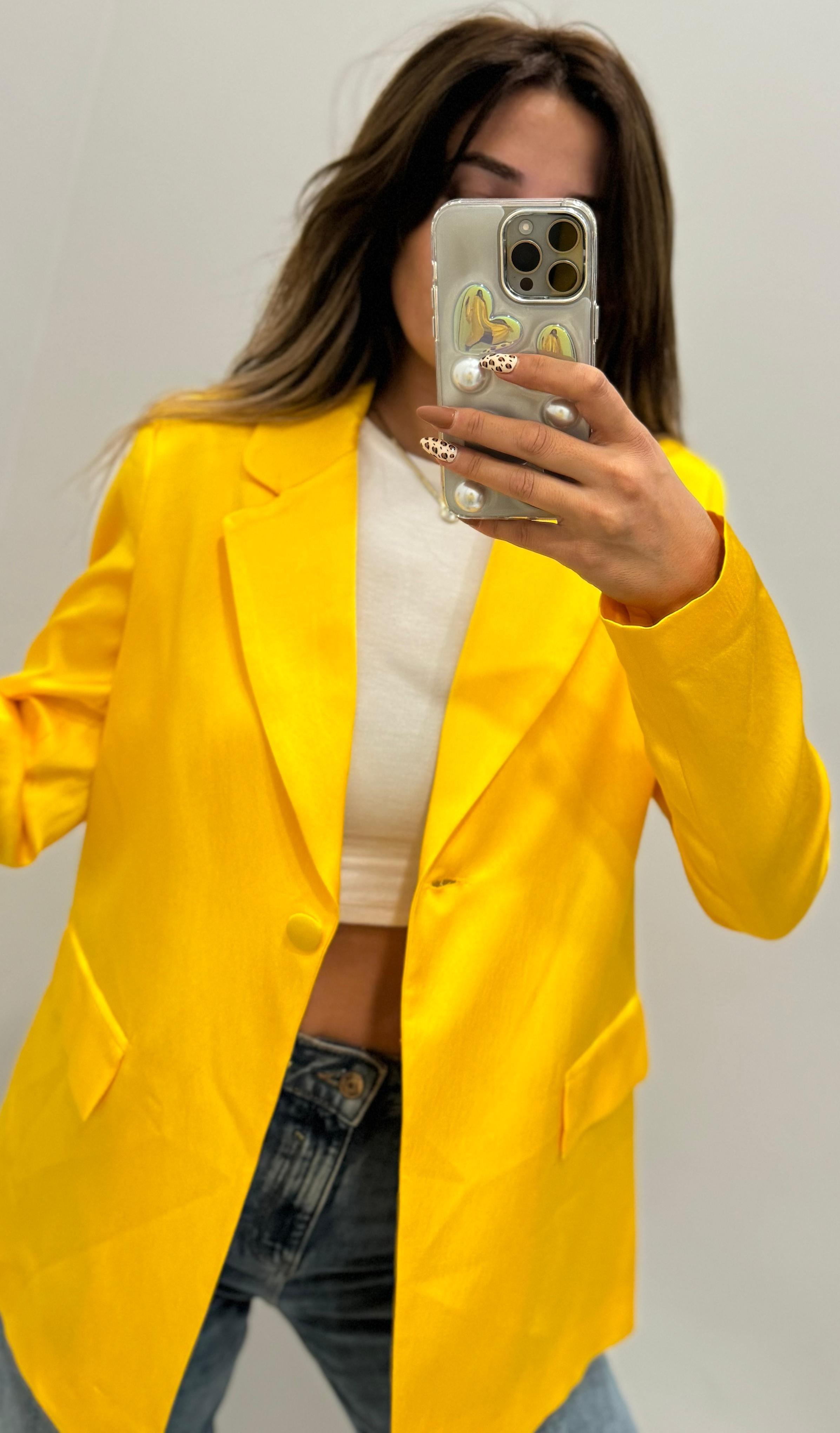 Saten Blazer Ceket -Sarı