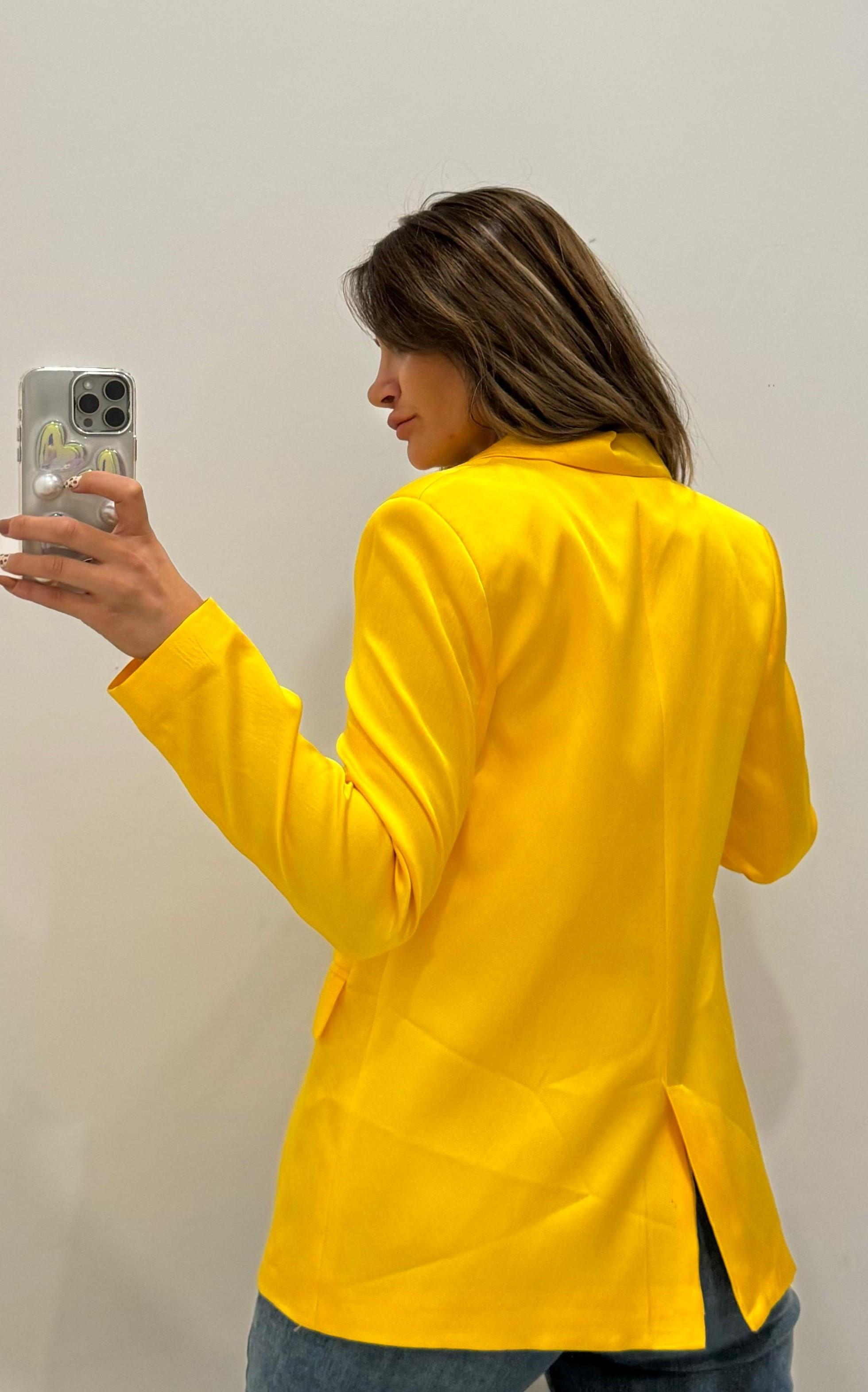 Saten Blazer Ceket -Sarı