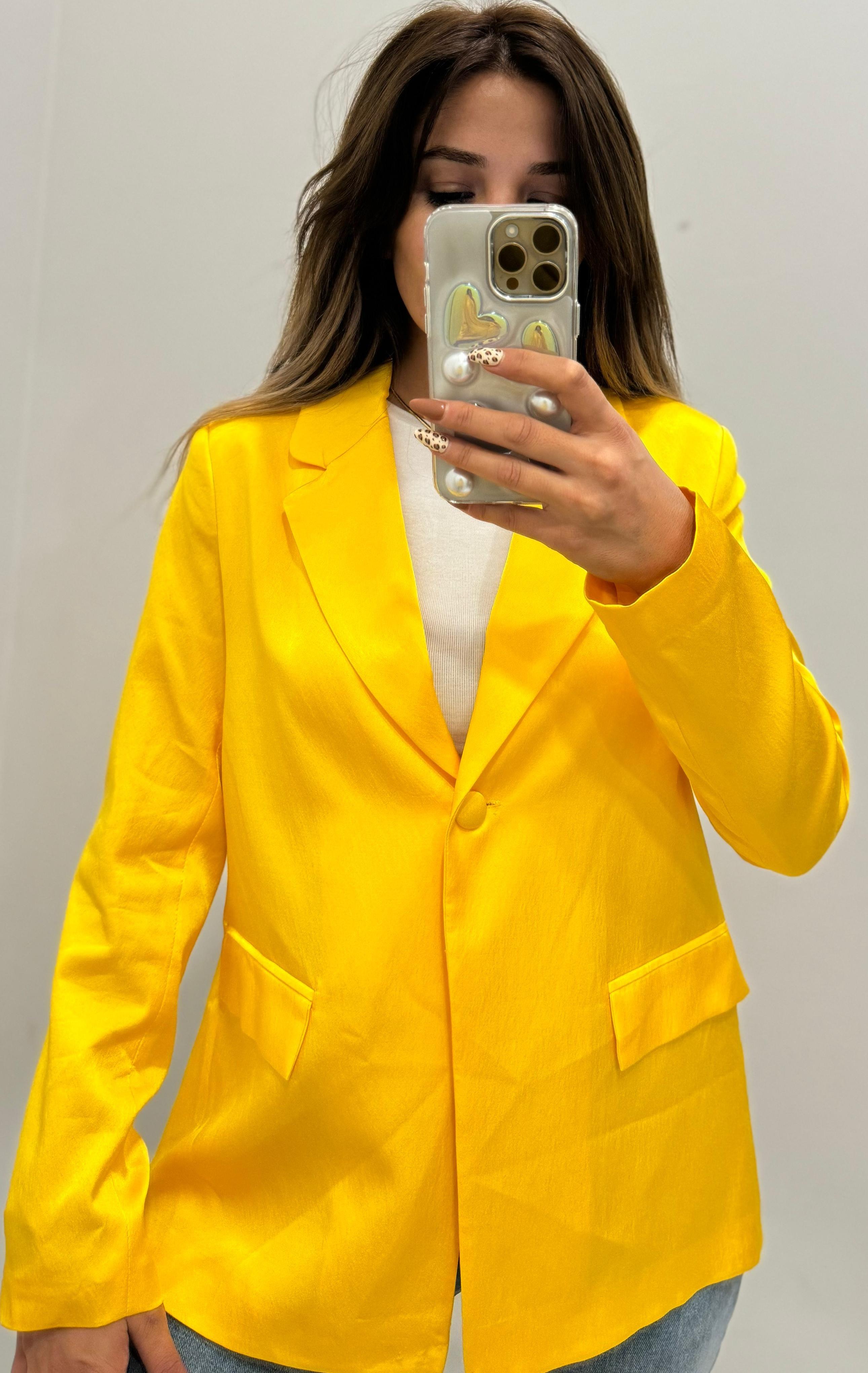 Saten Blazer Ceket -Sarı