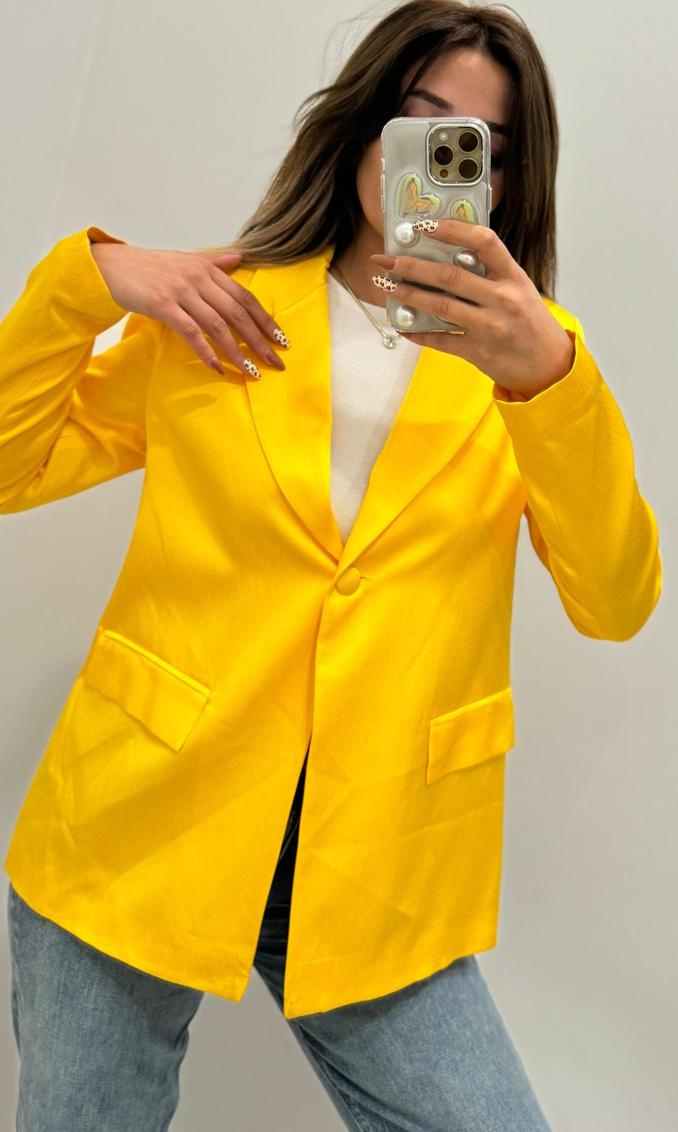 Saten Blazer Ceket -Sarı