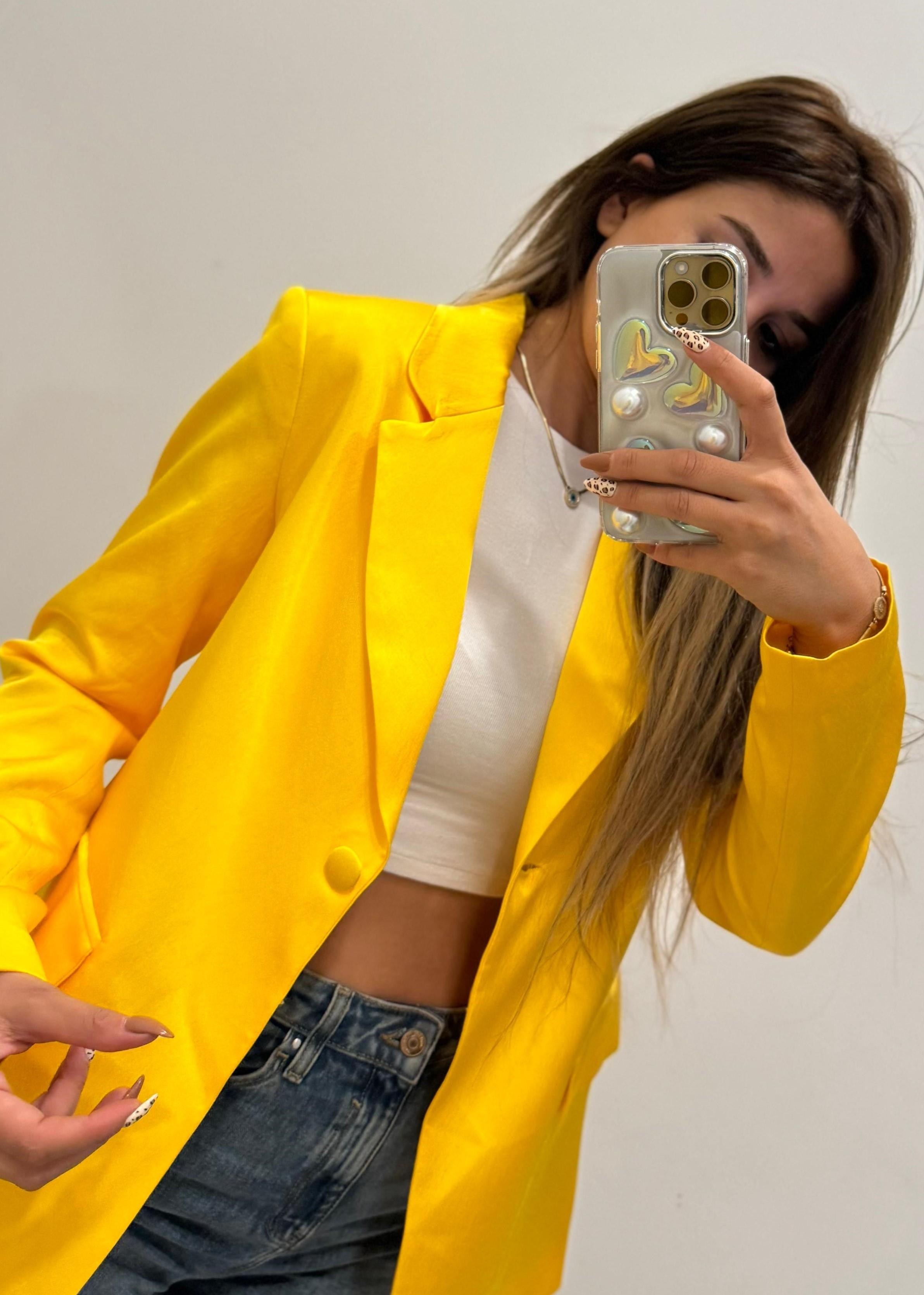 Saten Blazer Ceket -Sarı