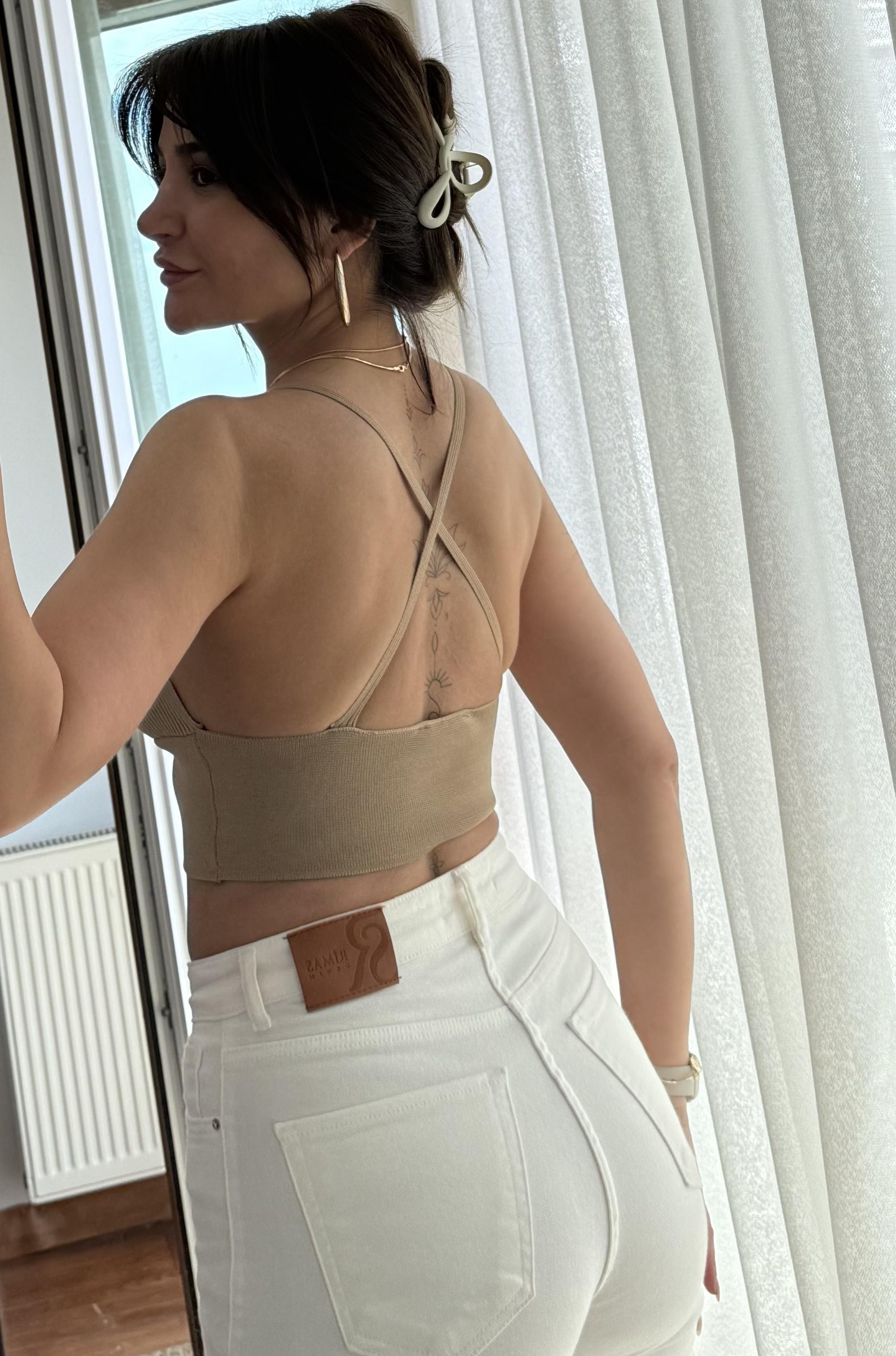 Sırtı Çapraz Triko Büstiyer kahve