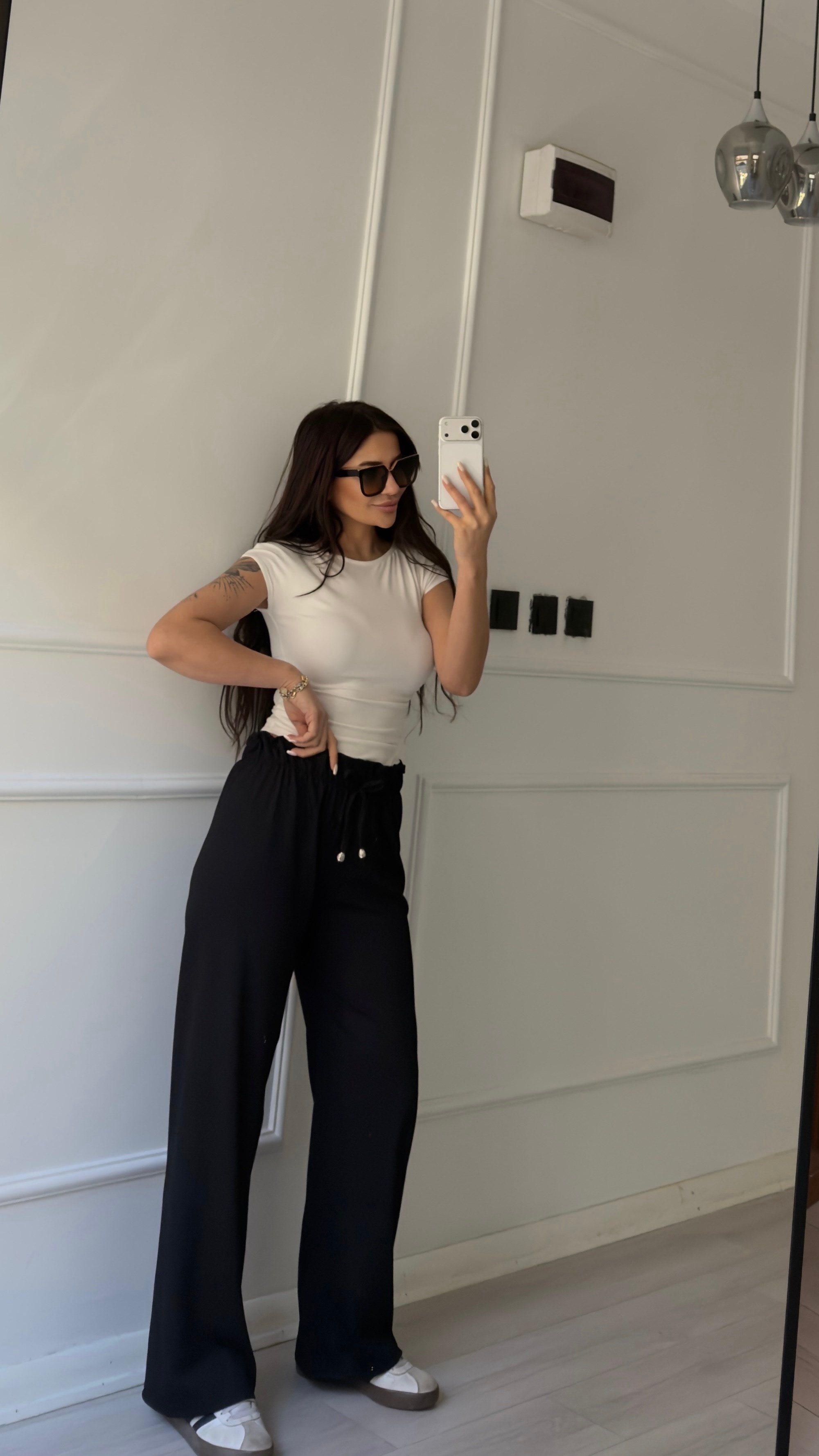 Siyah Ayrobin Bol Paça Pantolon 