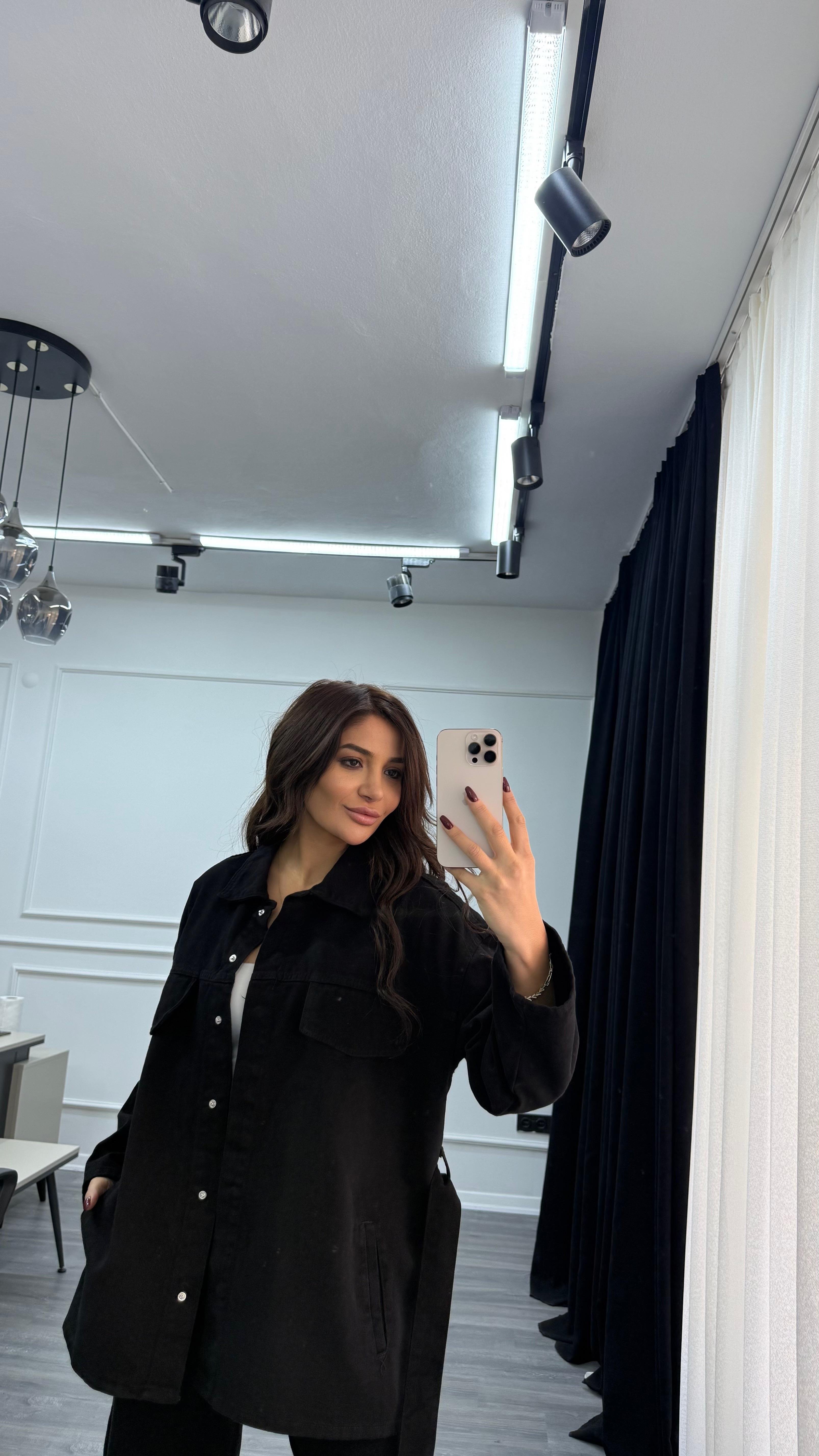 Siyah Bağlamalı Ceket ve Pantolon Denim Takım