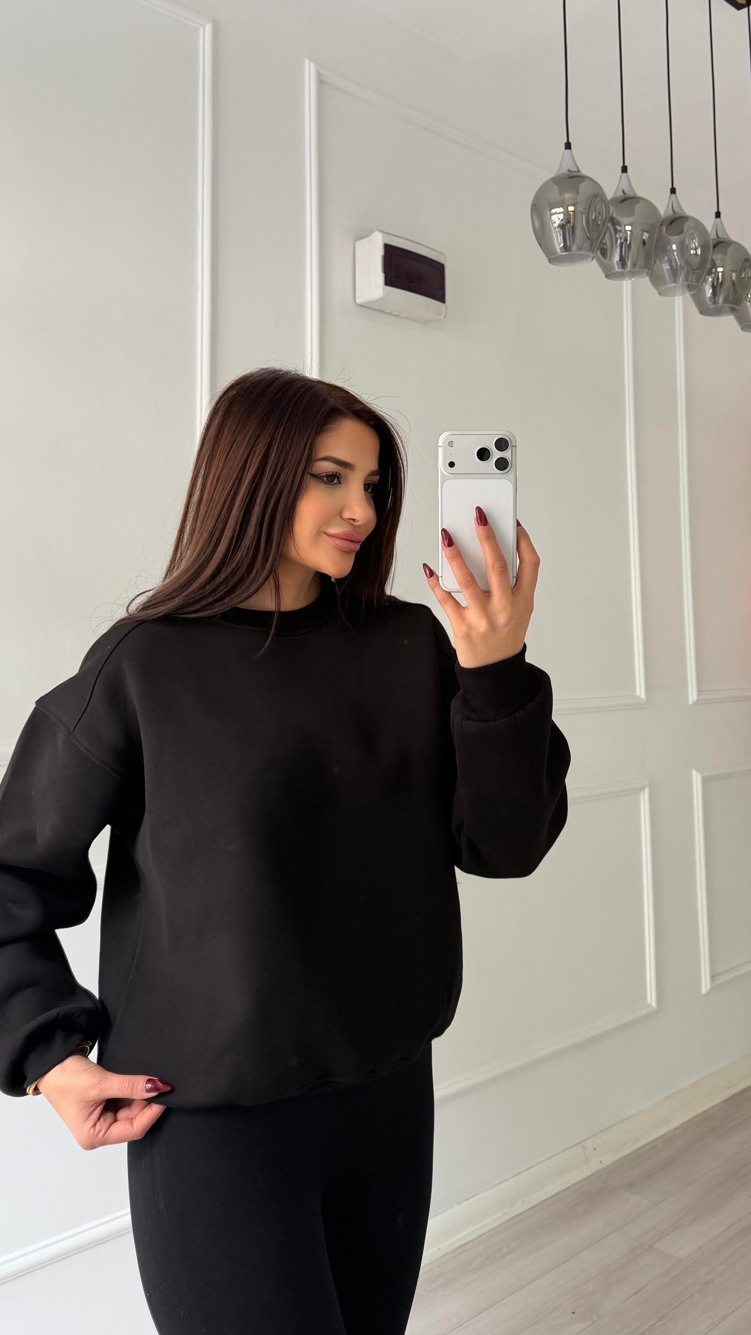 Siyah Labubu Nakışlı Oversize Şardonlu Sweatshirt