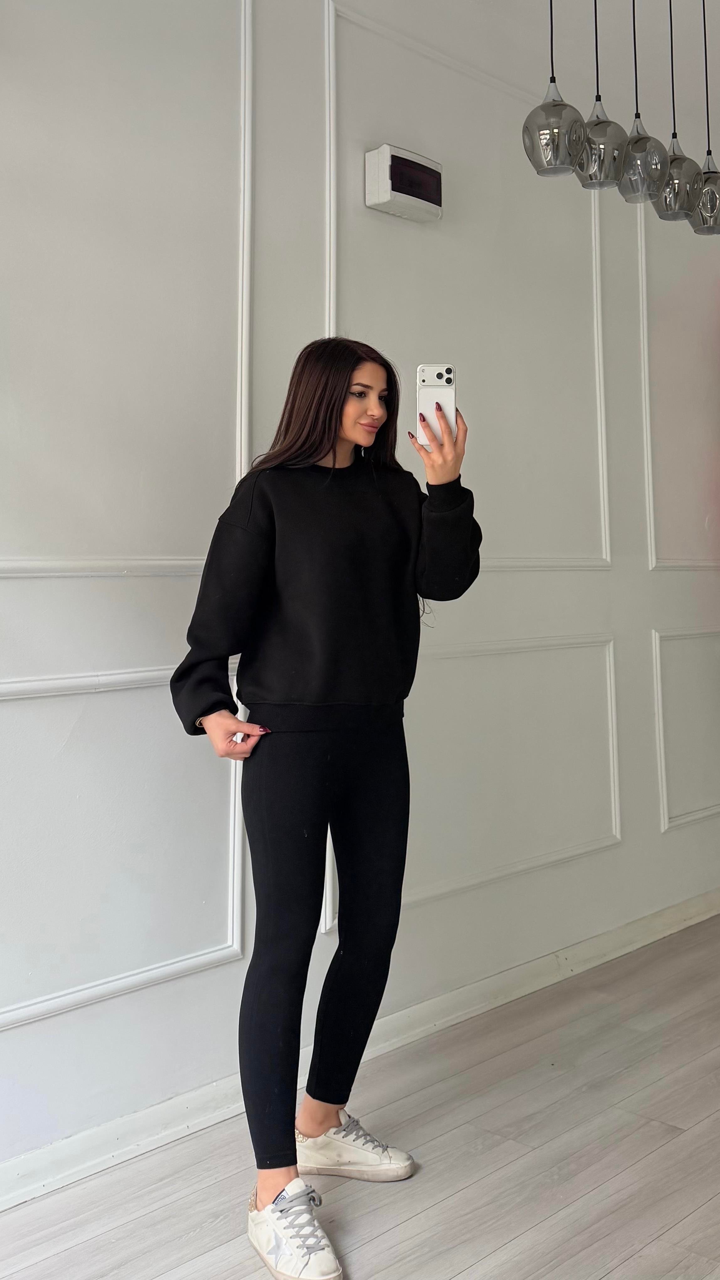 Siyah Labubu Nakışlı Oversize Şardonlu Sweatshirt