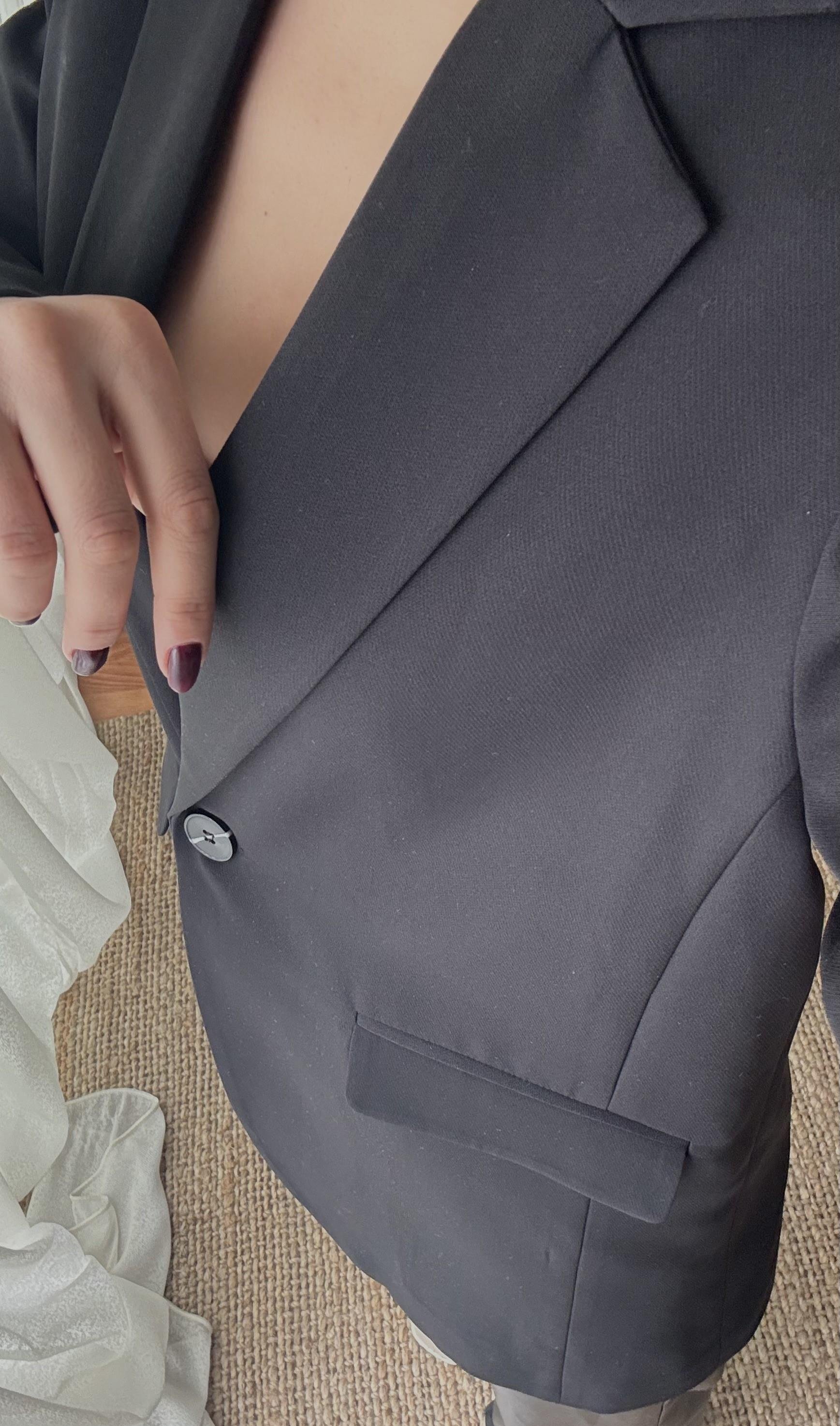 Siyah Renk Astarlı Vatkalı Tek Düğmeli Blazer Ceket