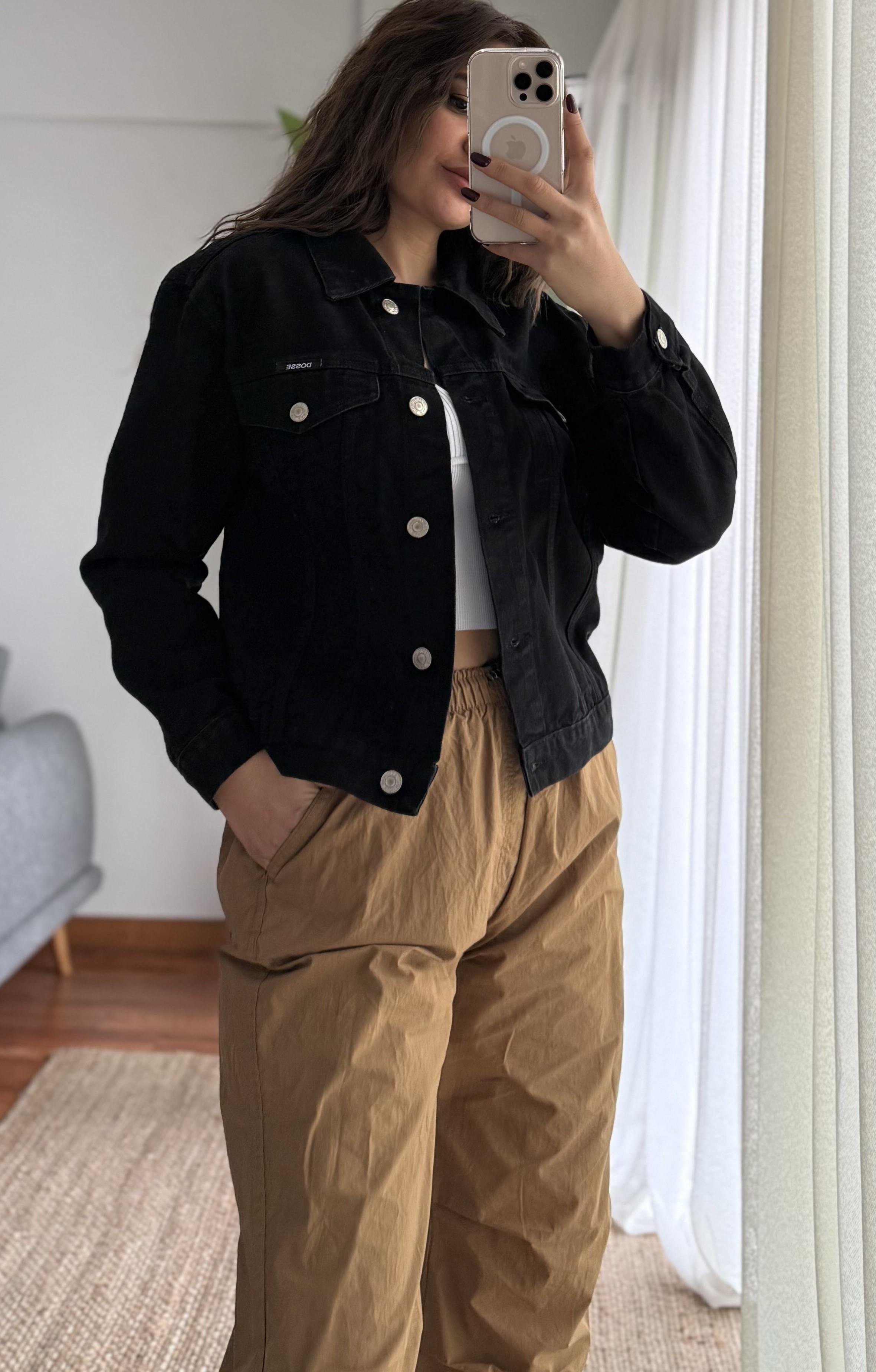 Slim Fit Yıkamalı Denim Kot Ceket -Siyah