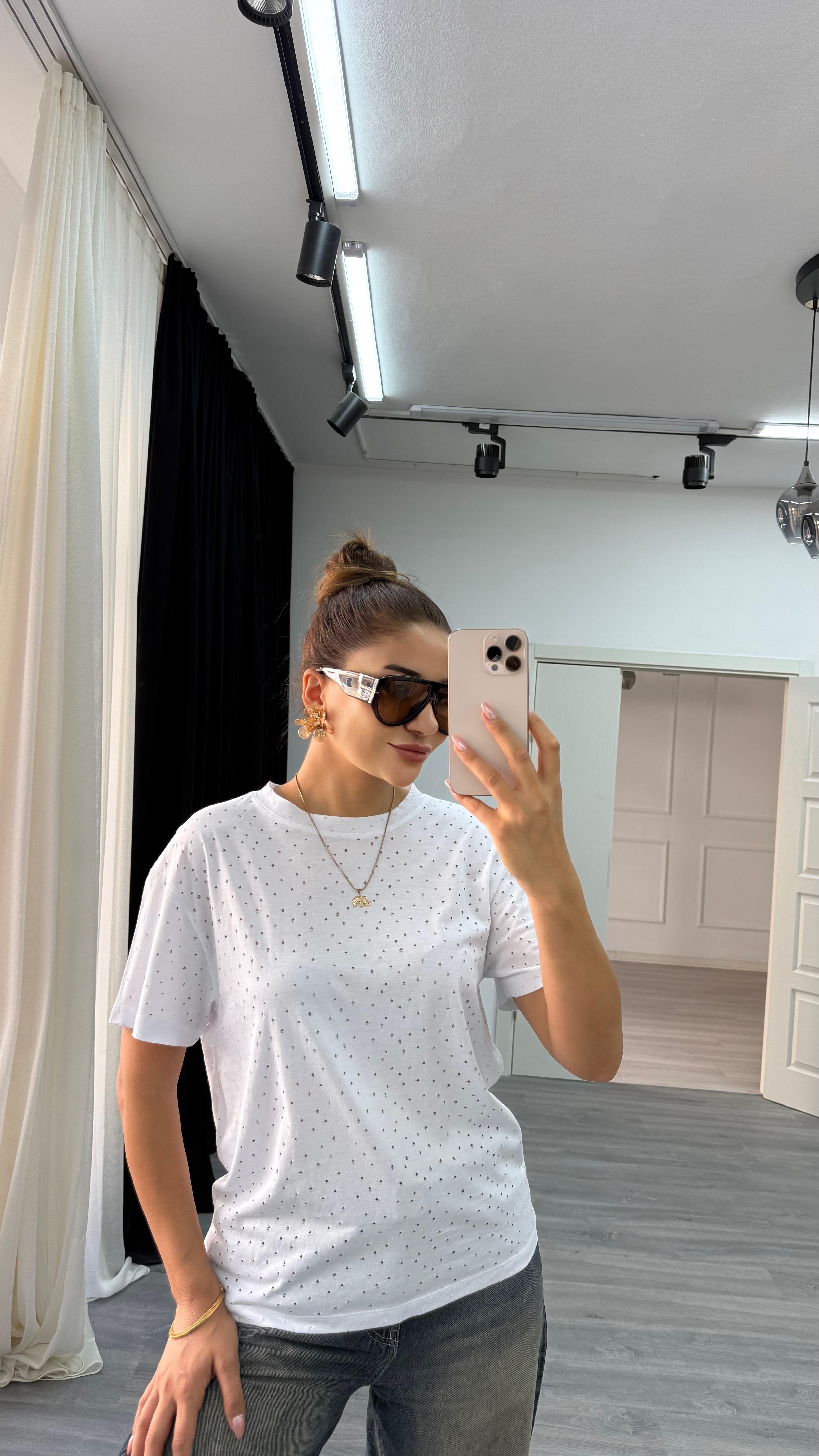 Tasarım bisiklet yaka t-shirt beyaz
