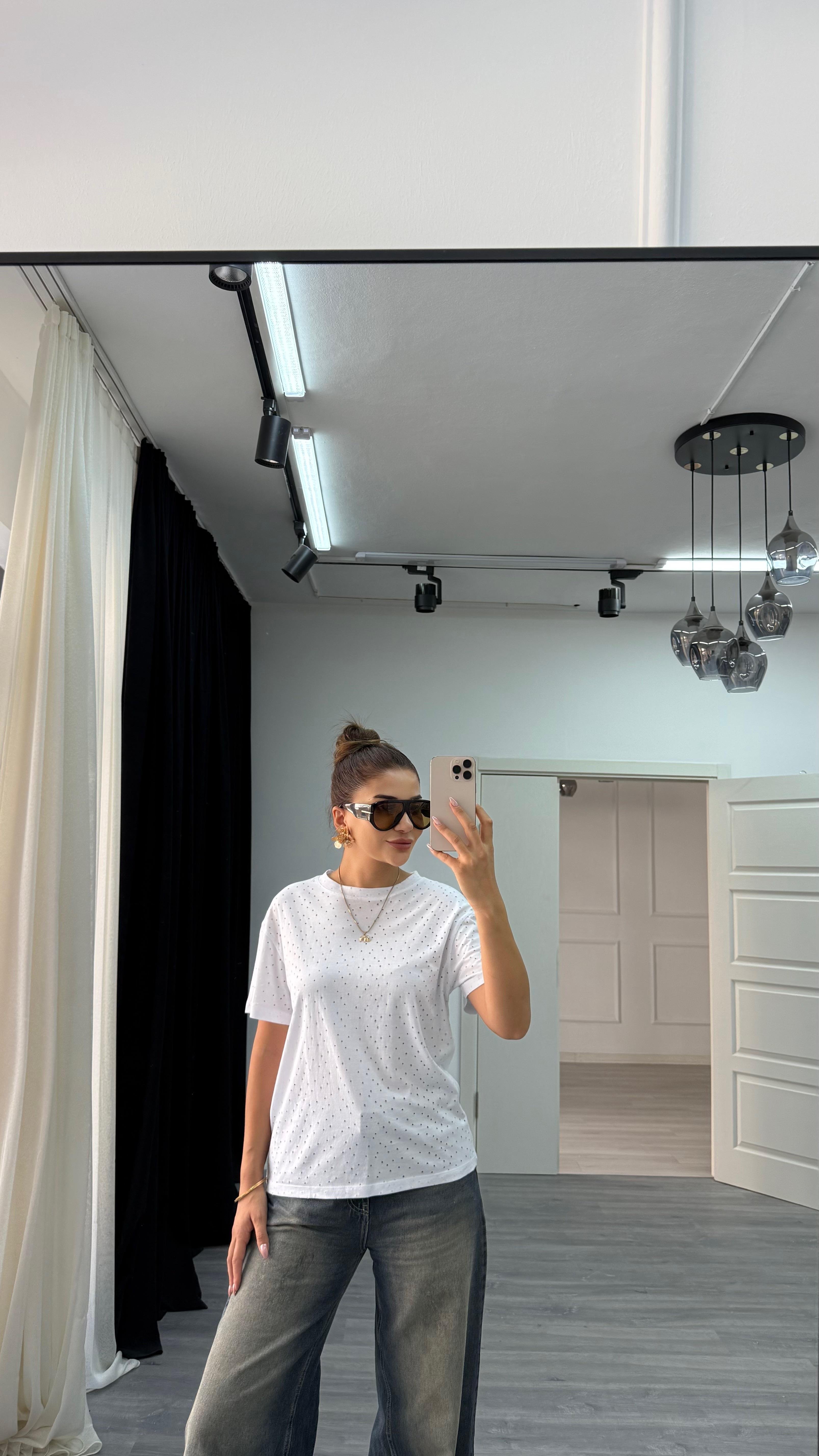 Tasarım bisiklet yaka t-shirt beyaz