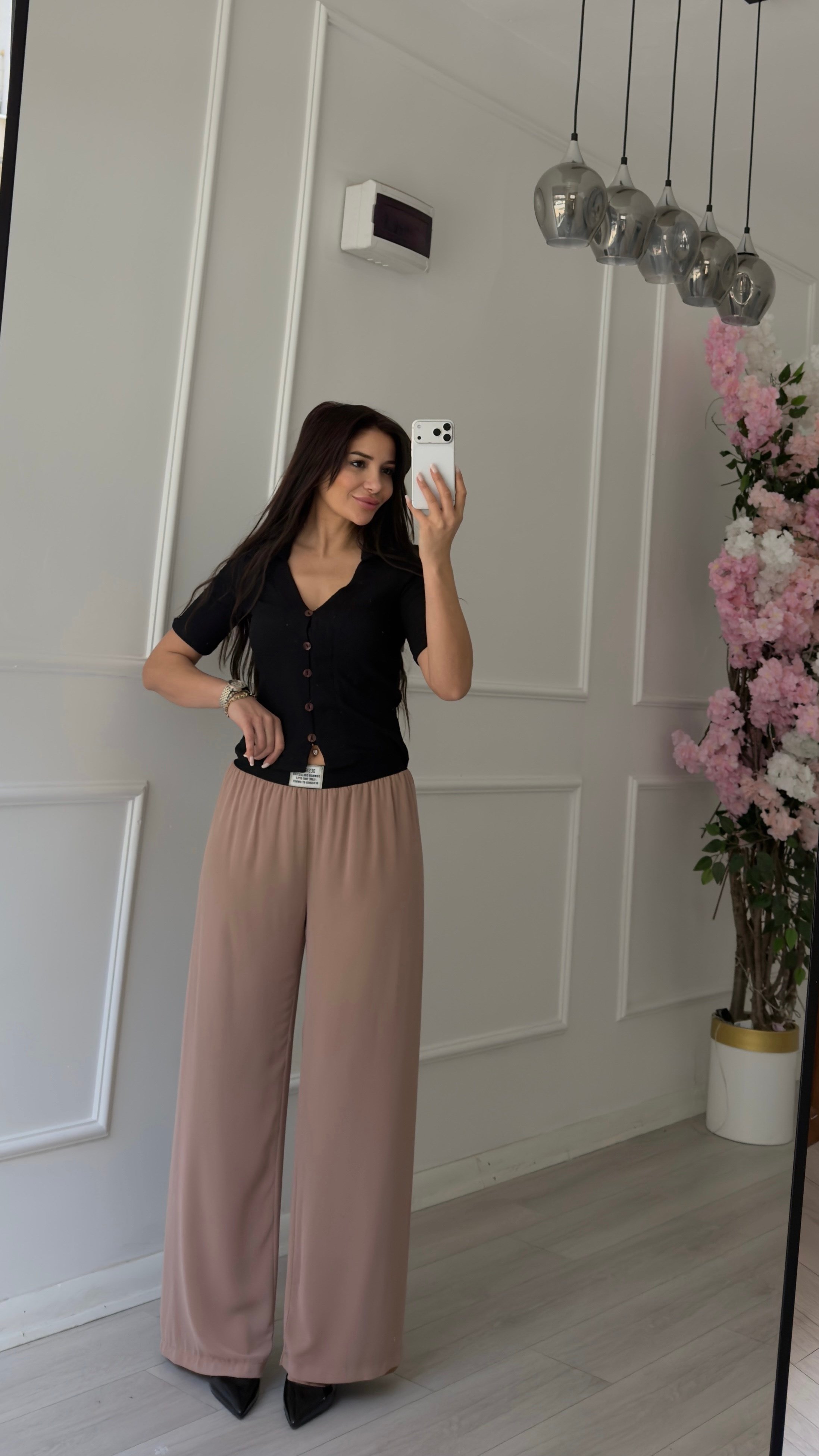 Vizon Şifon Astarlı Bol Paça Pantolon 