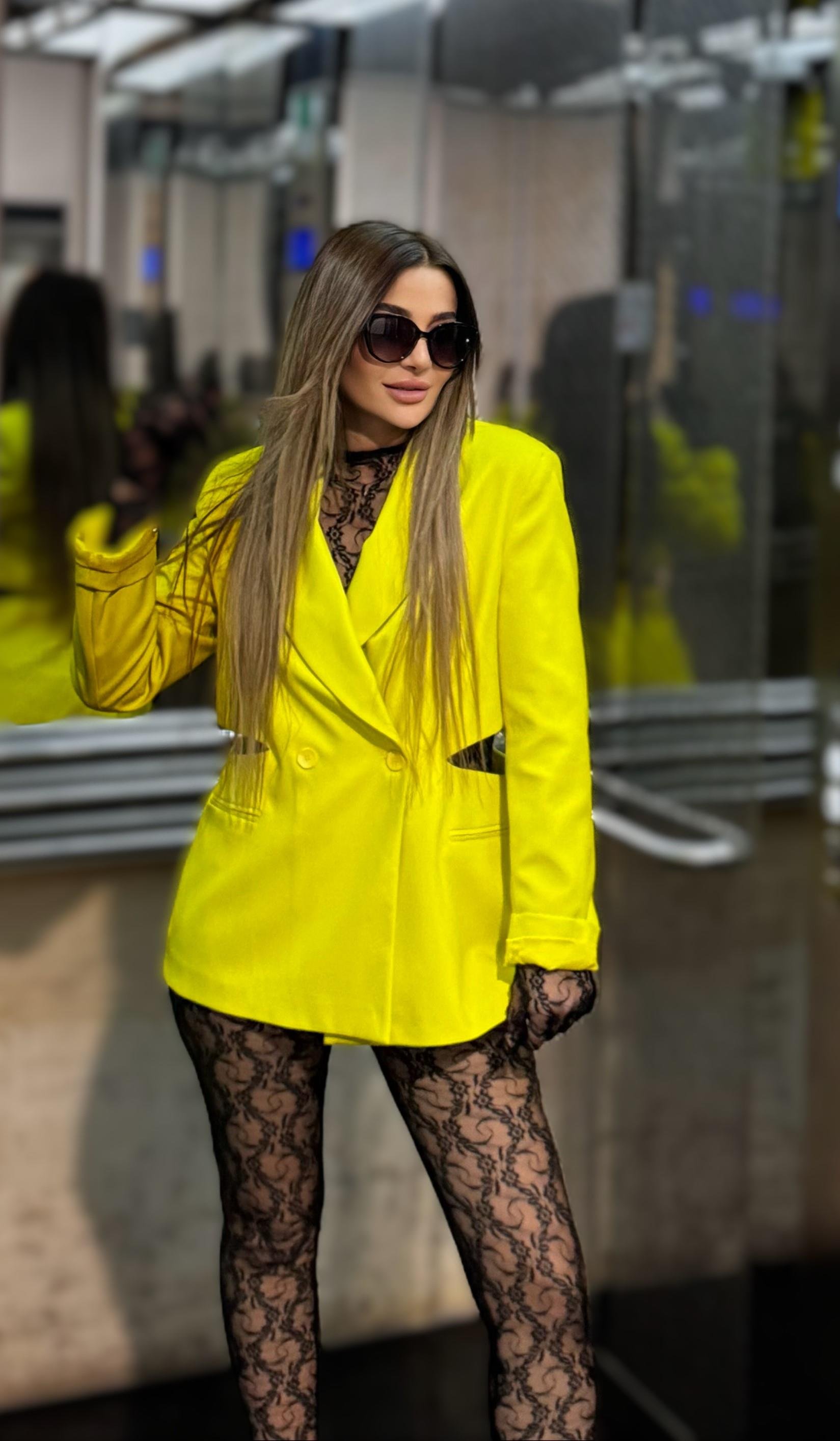 Yağ yeşili Cut-out detay Ceket
