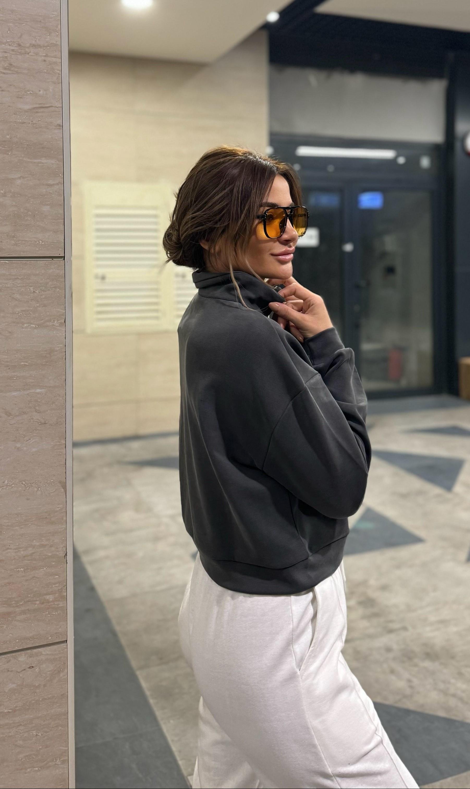 Yarım Fermuarlı Sweatshirt Uzun Kol -Antrasit