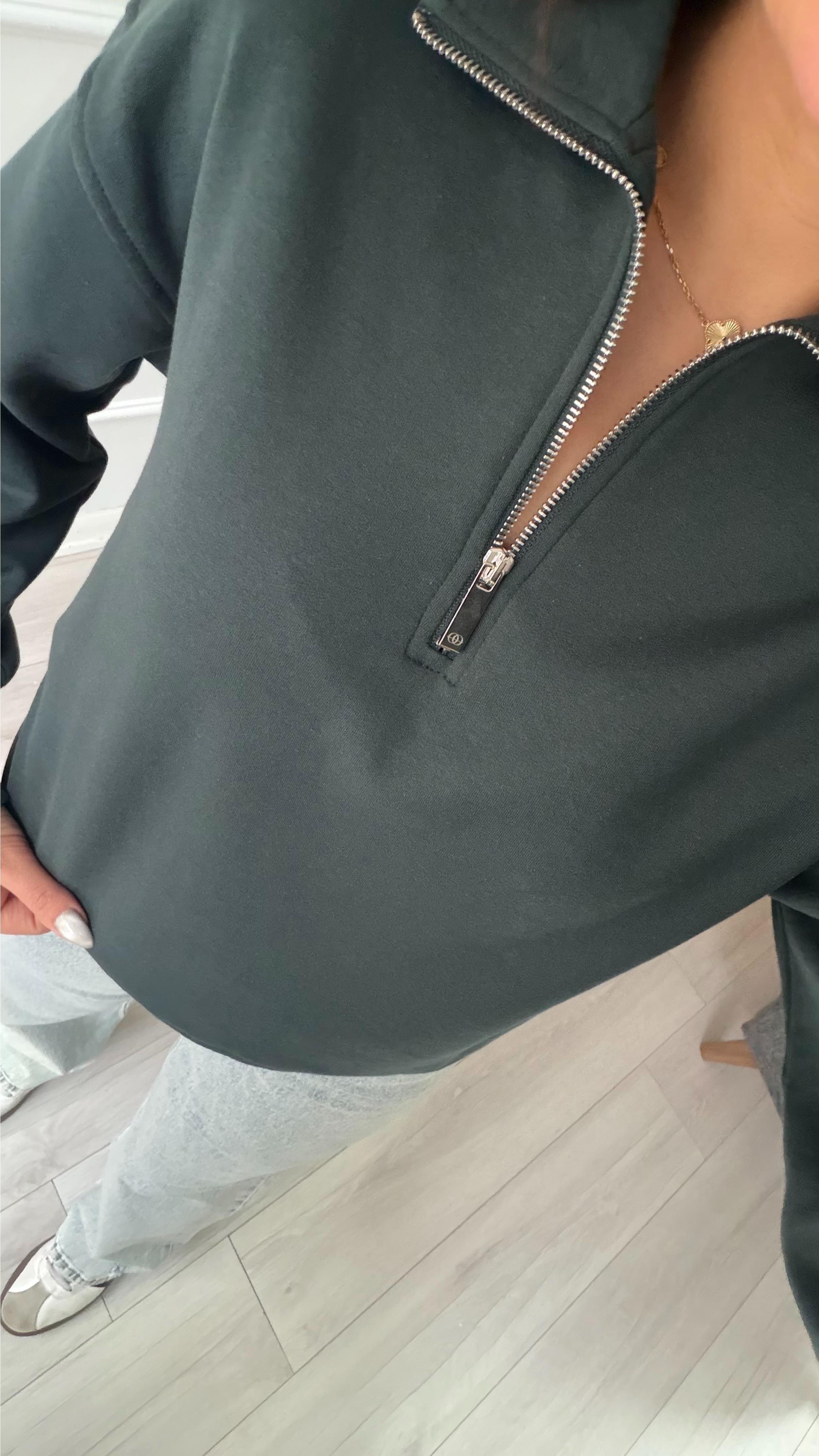 Yeşil Fermuar Detaylı Yaka Swatshirt
